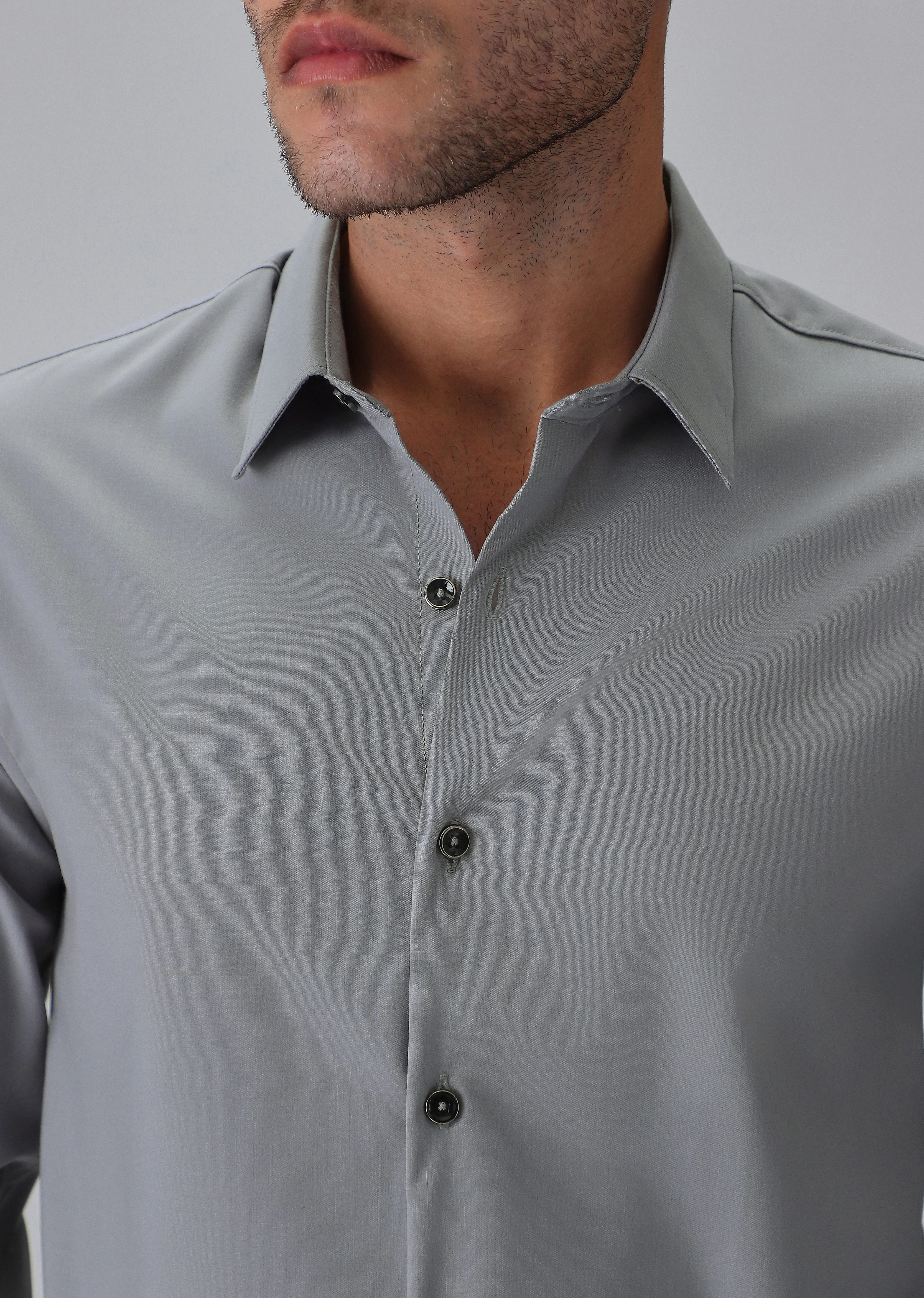 Melange Dark Grey Plain Wrinkle Free Shirt - Image 5