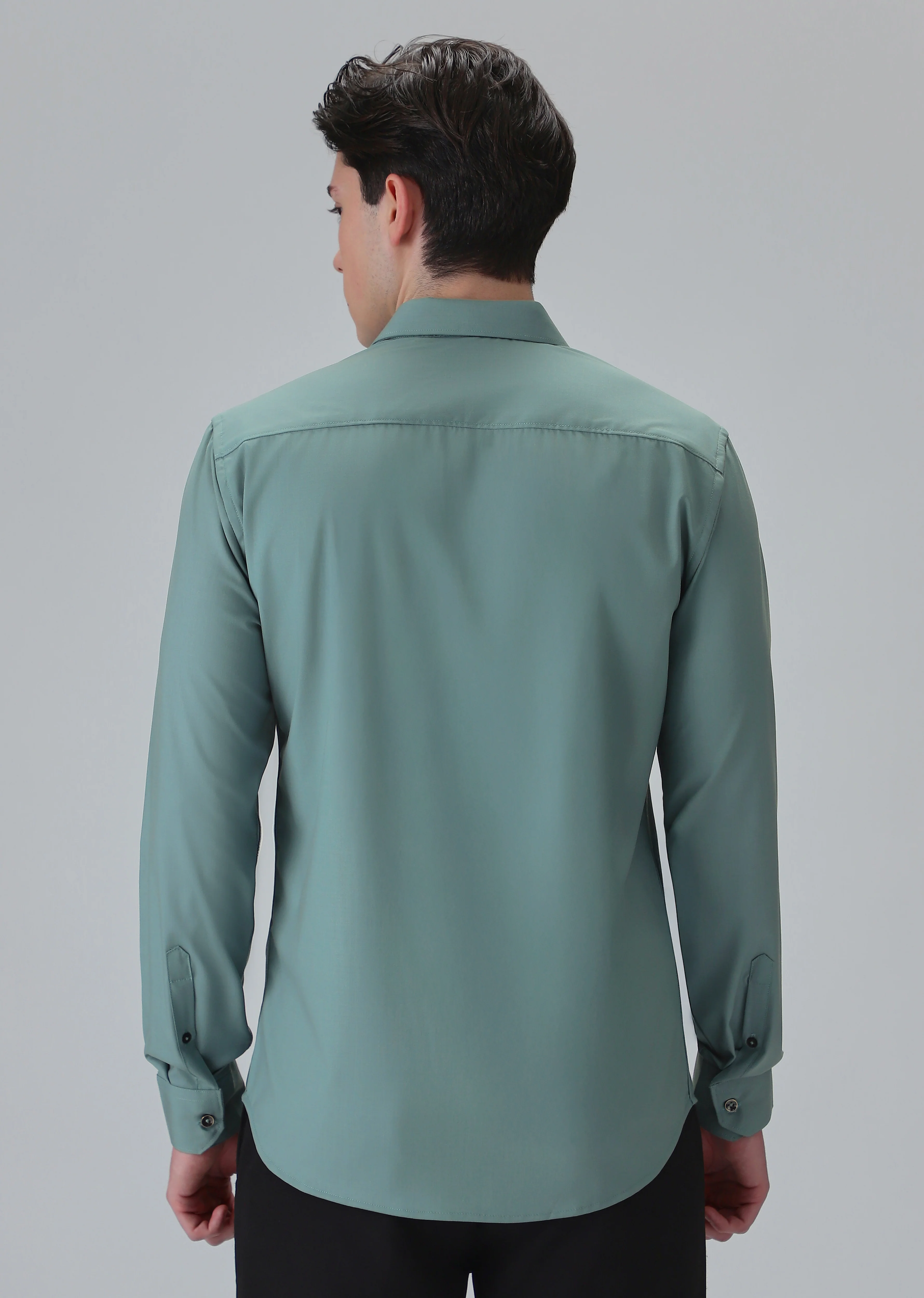 Melange Green Plain Wrinkle Free Shirt - Image 2