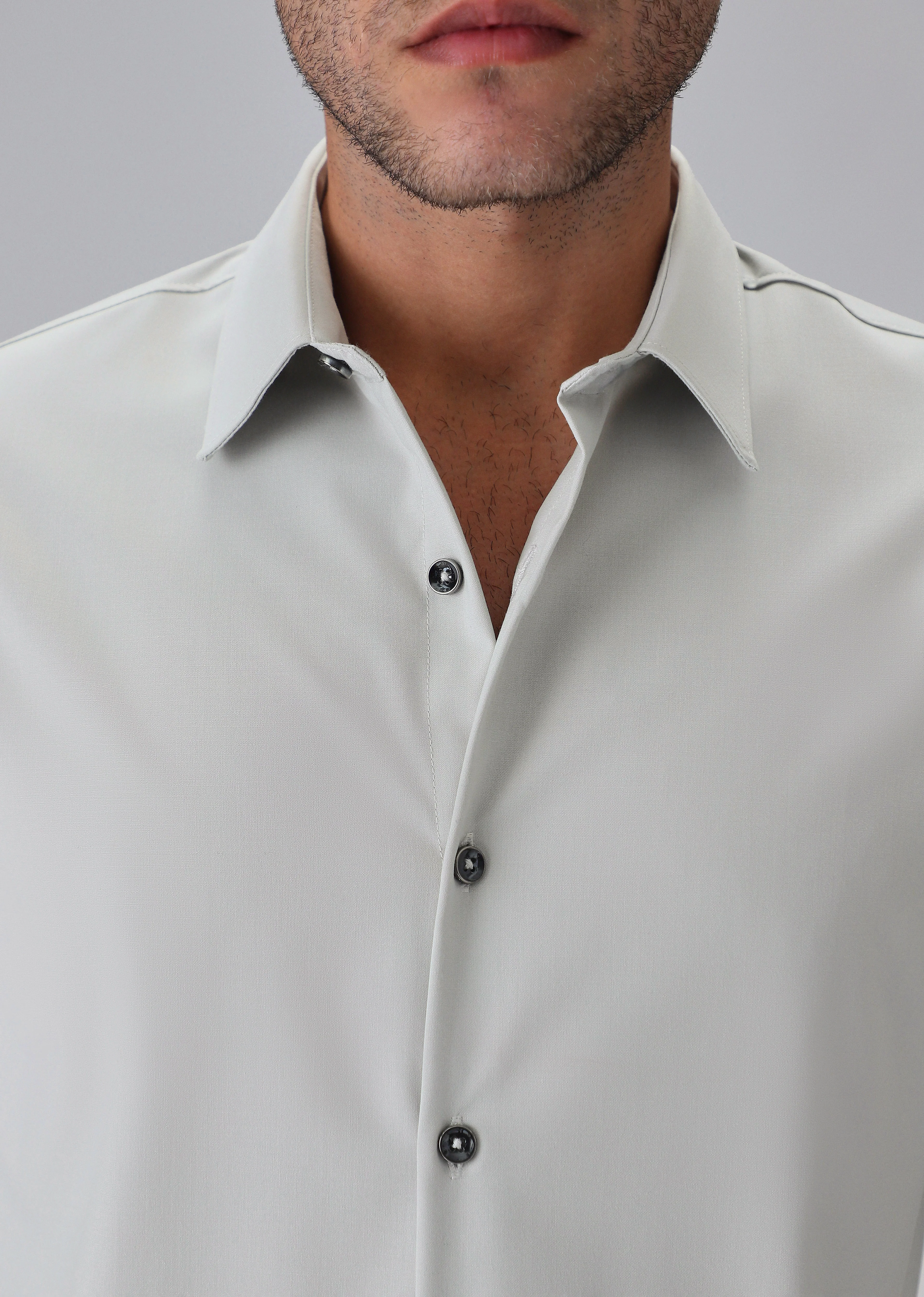 Melange Grey Plain Wrinkle Free Shirt - Image 5