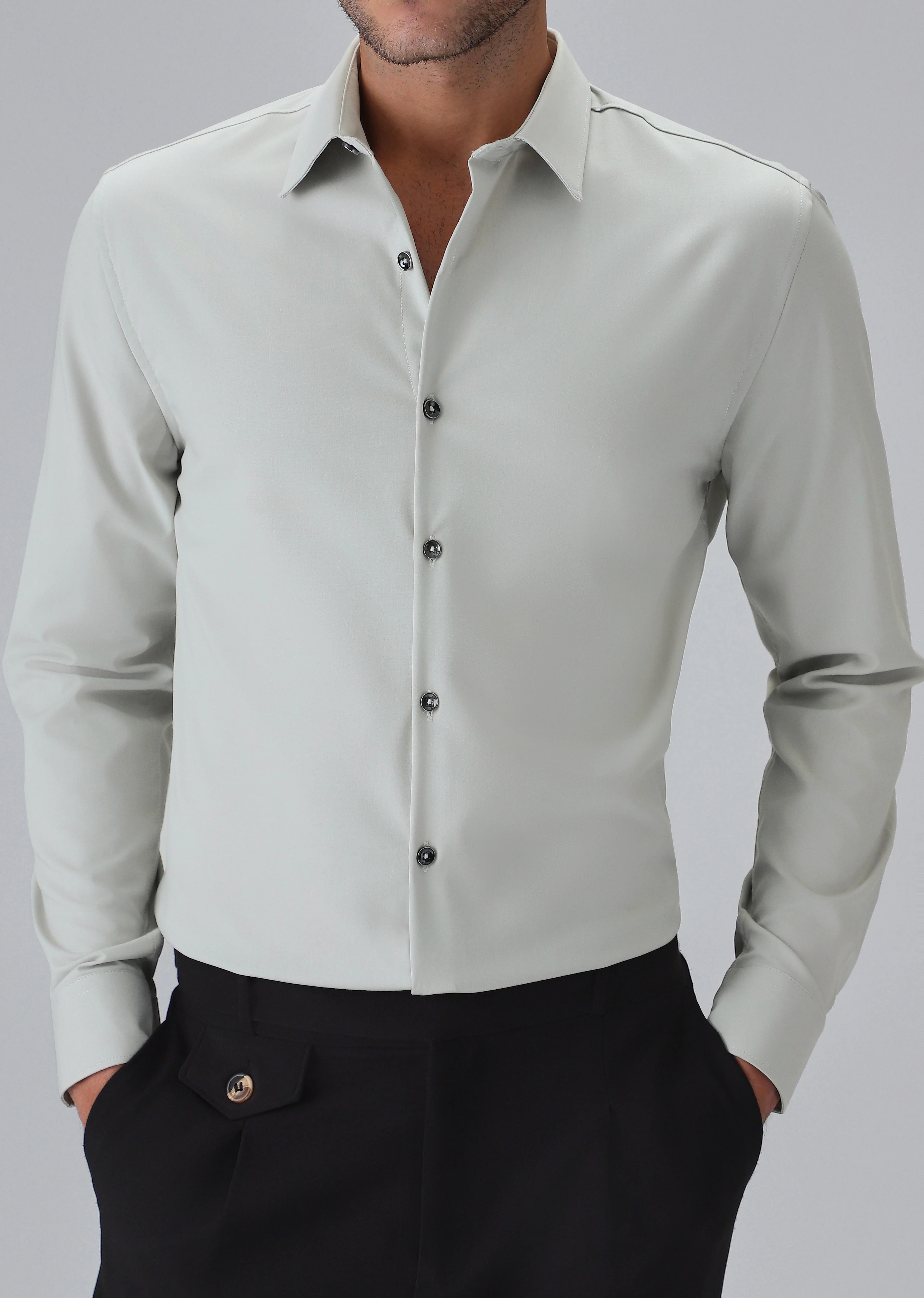 Melange Grey Plain Wrinkle Free Shirt - Image 7