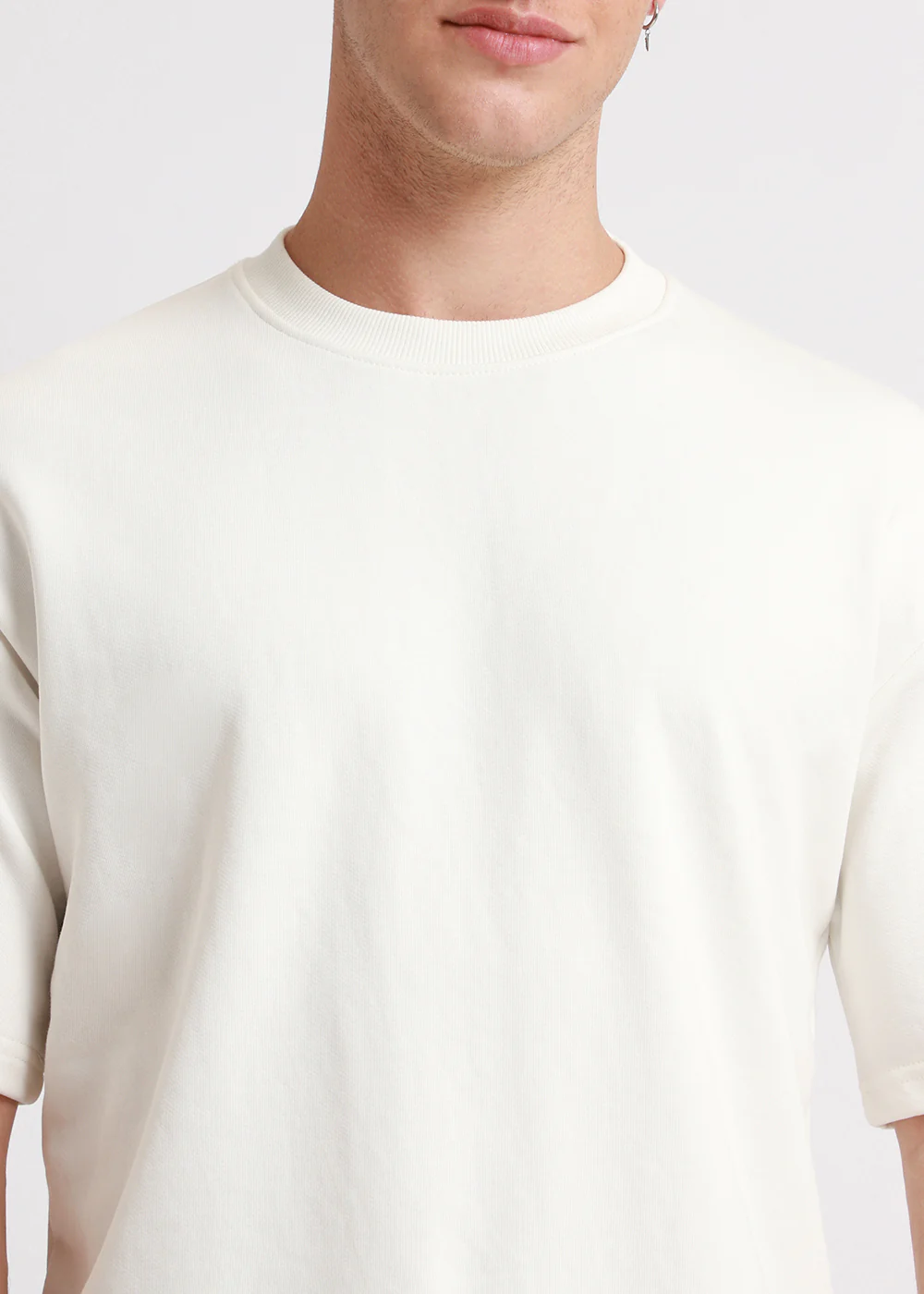 Merino White Plain Oversized Basic T-shirt - Image 4