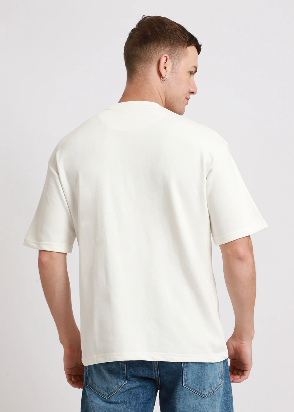 Merino White Plain Oversized Basic T-shirt - Image 5