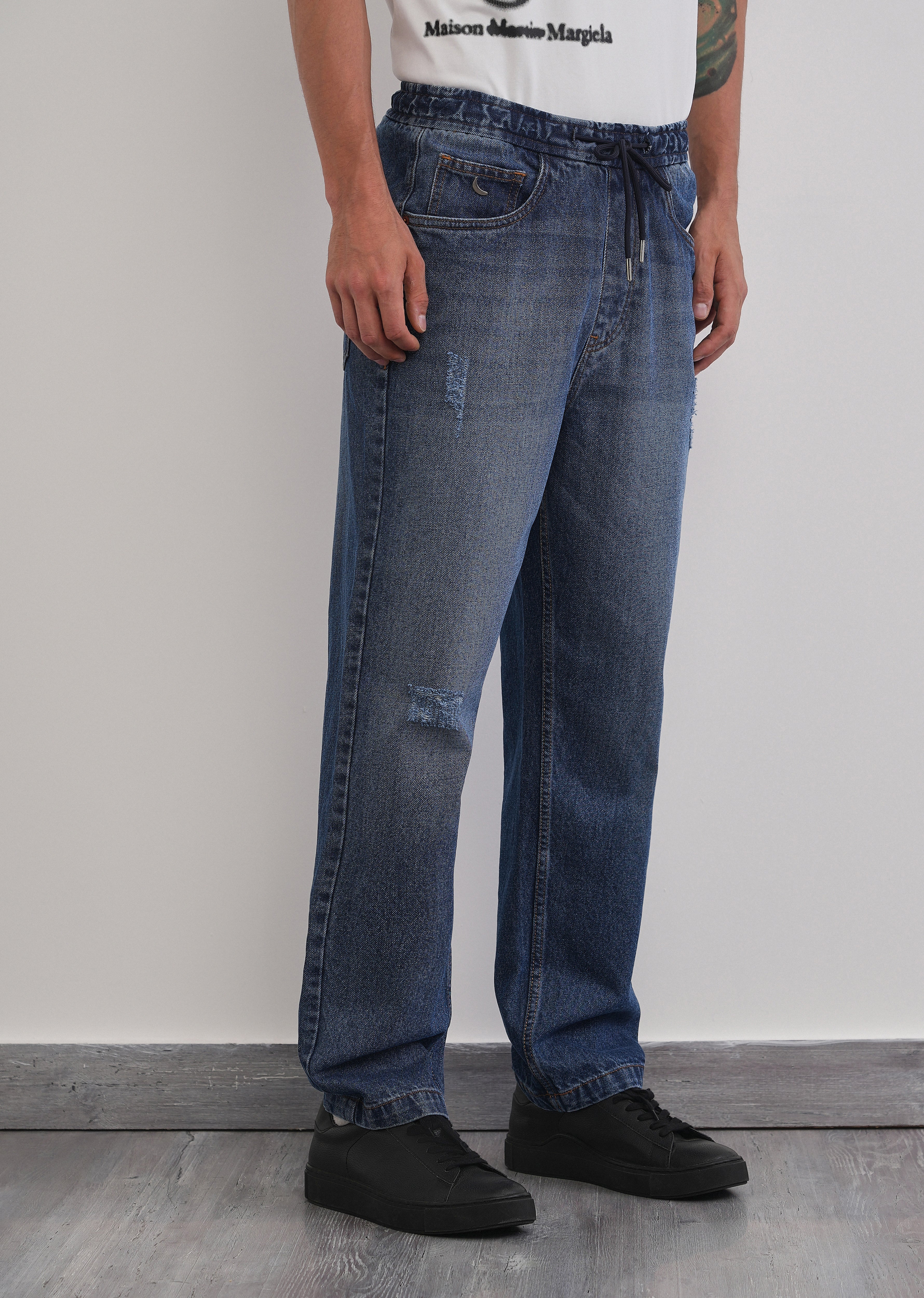 Mid Blue Loose Fit Elasticated Jogger Jeans - Image 4