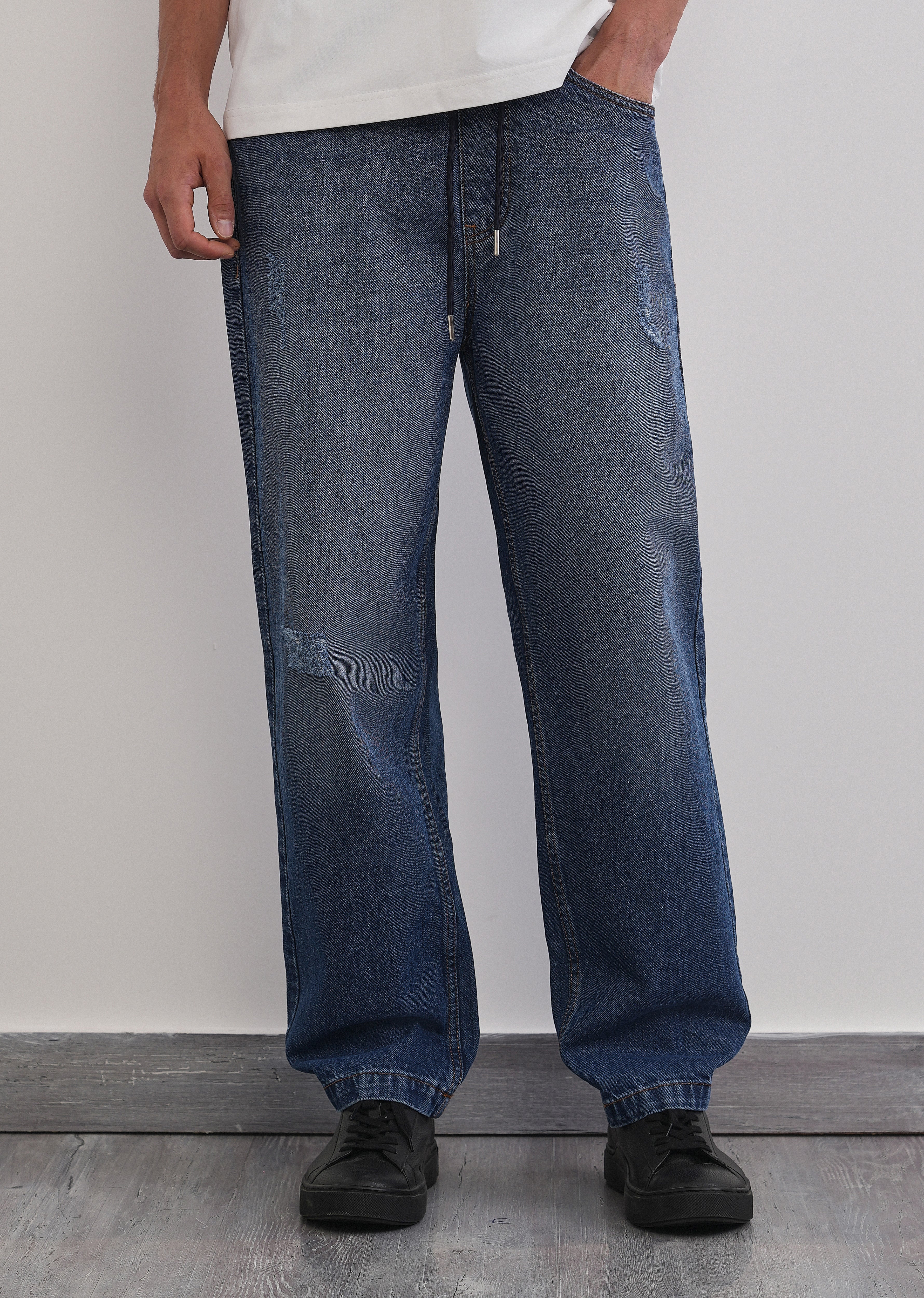 Mid Blue Loose Fit Elasticated Jogger Jeans - Image 7