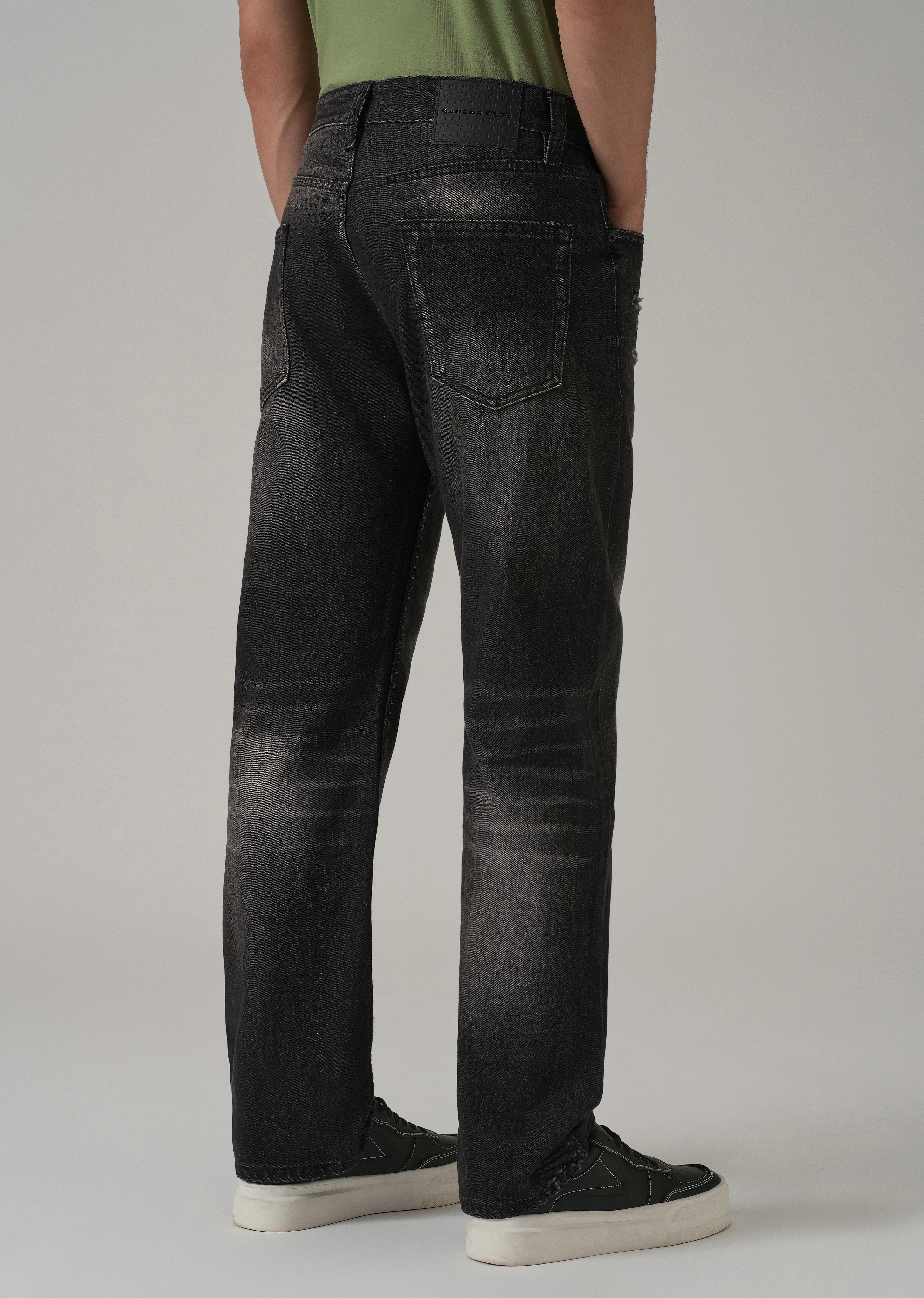 Mid Fade Ripped Black Straight Fit Jeans - Image 2