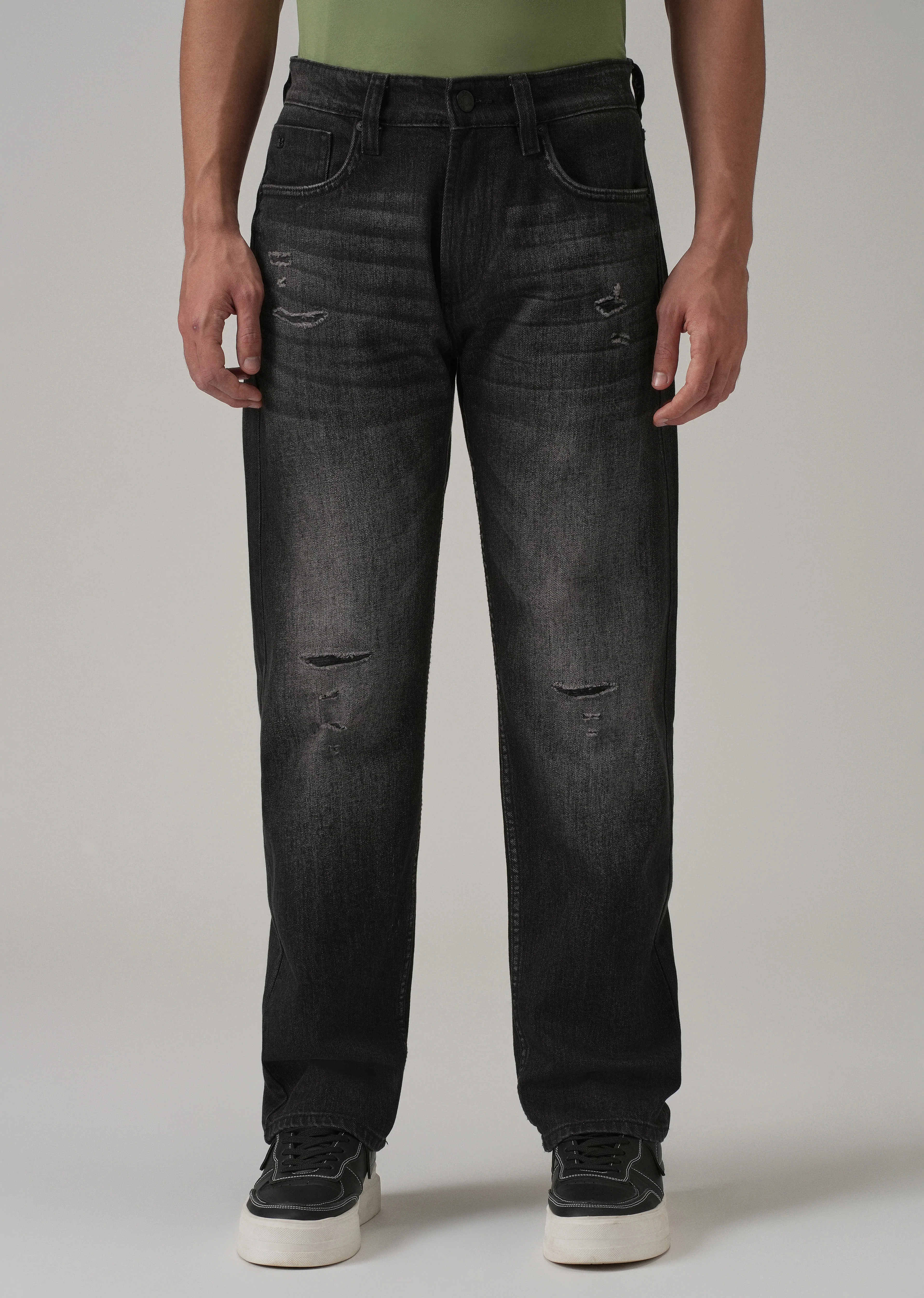 Mid Fade Ripped Black Straight Fit Jeans - Image 3