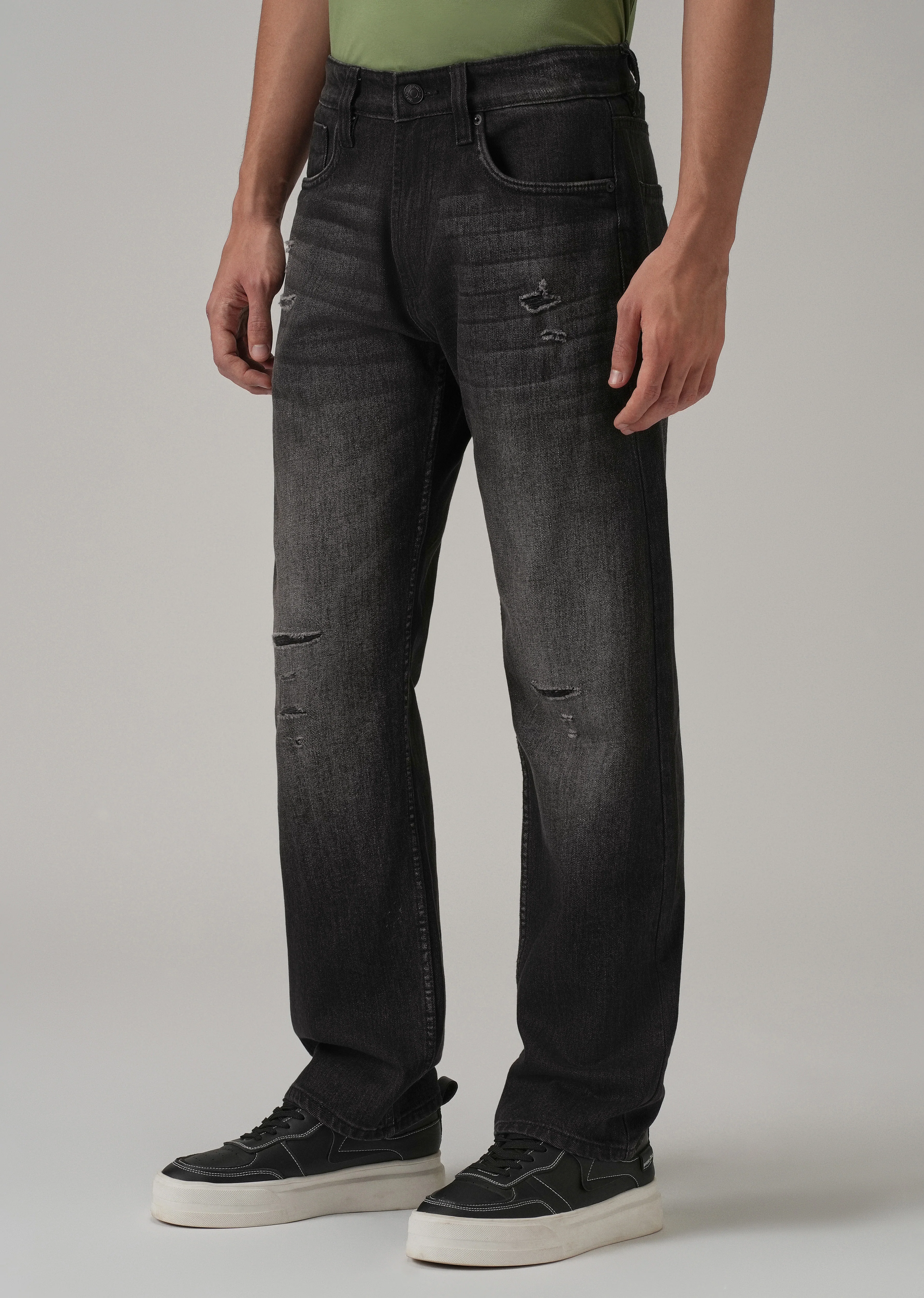 Mid Fade Ripped Black Straight Fit Jeans - Image 4