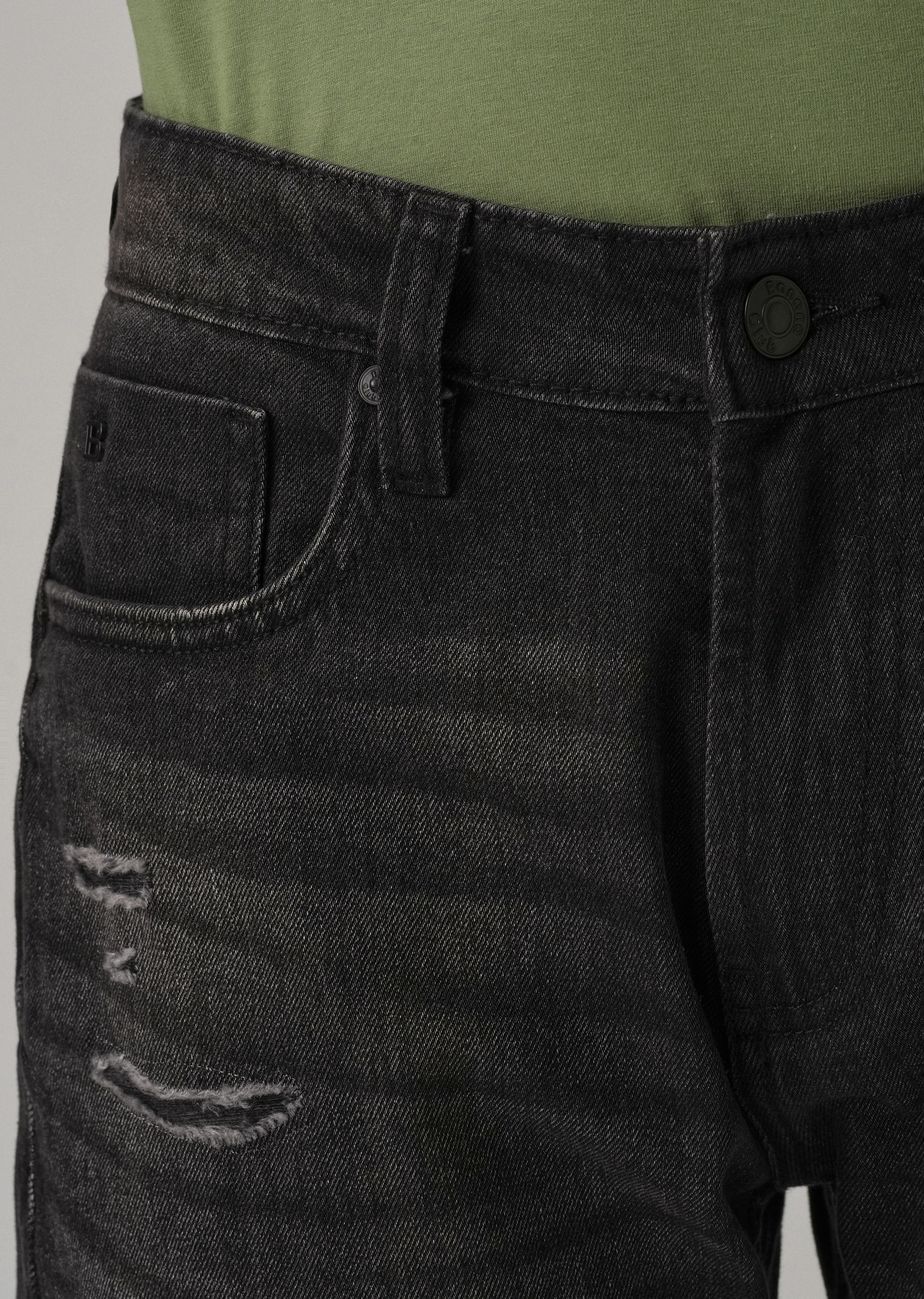 Mid Fade Ripped Black Straight Fit Jeans - Image 5