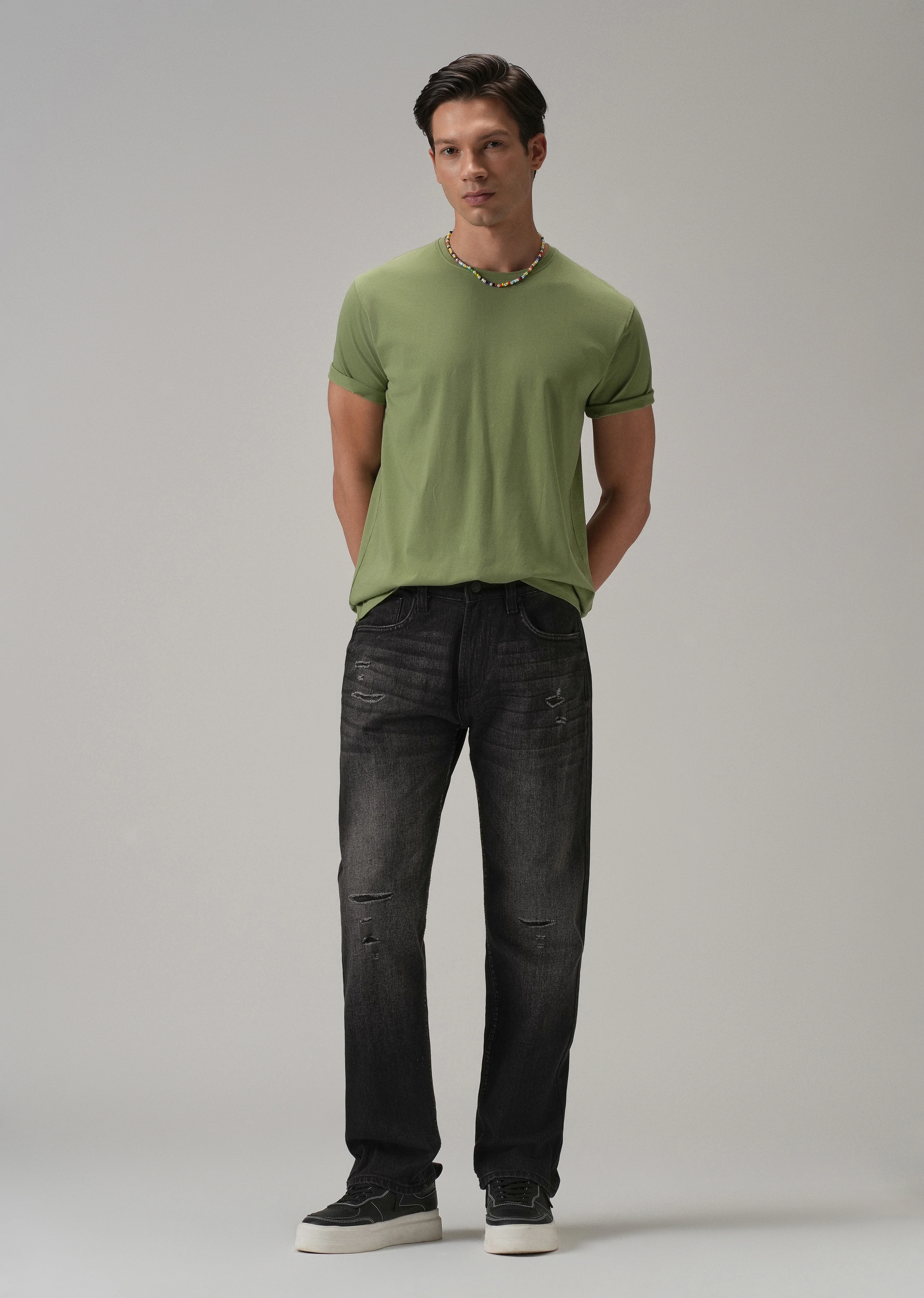 Mid Fade Ripped Black Straight Fit Jeans - Image 6