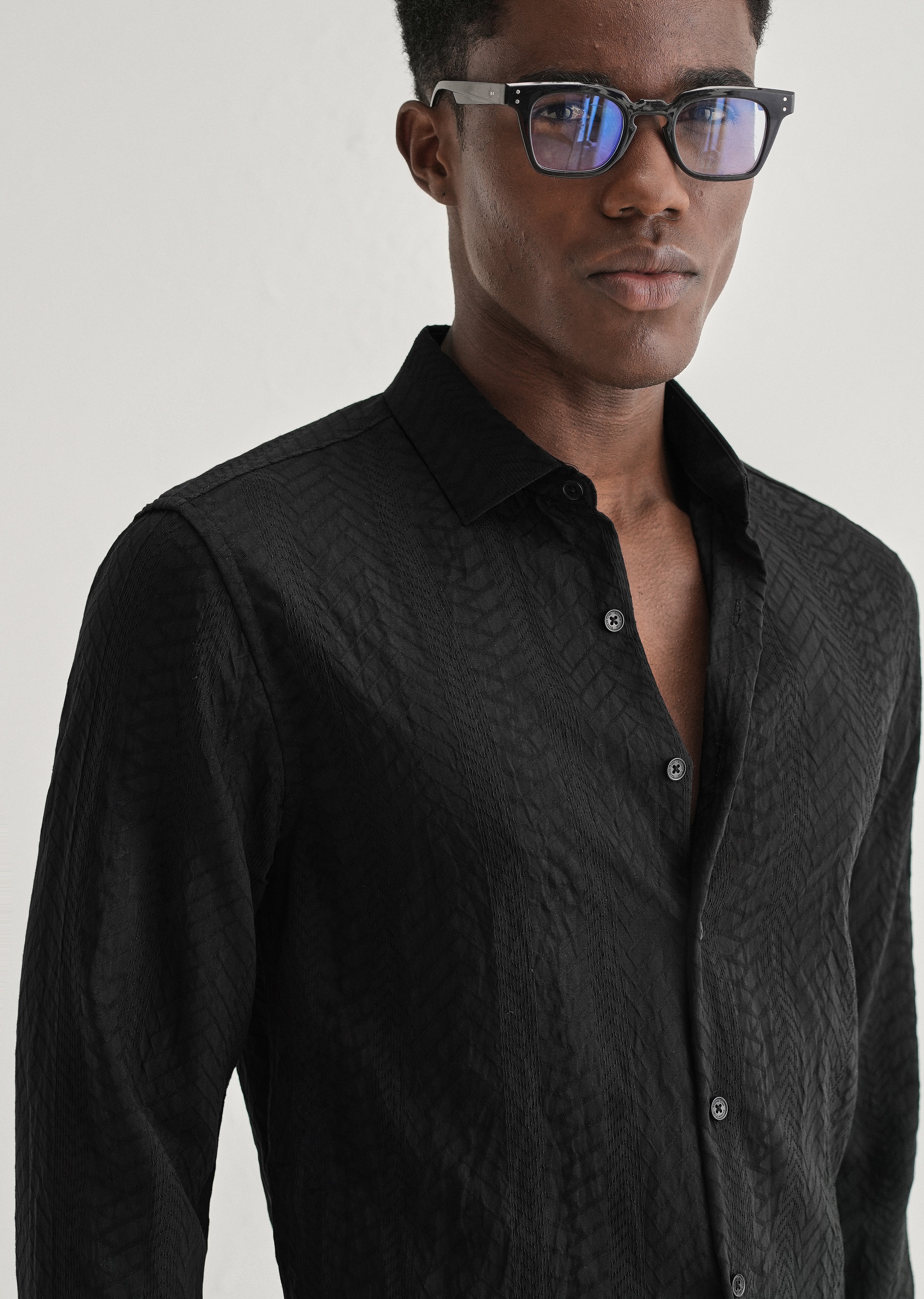 Midnight Black Self Patterned Shirt - Image 2