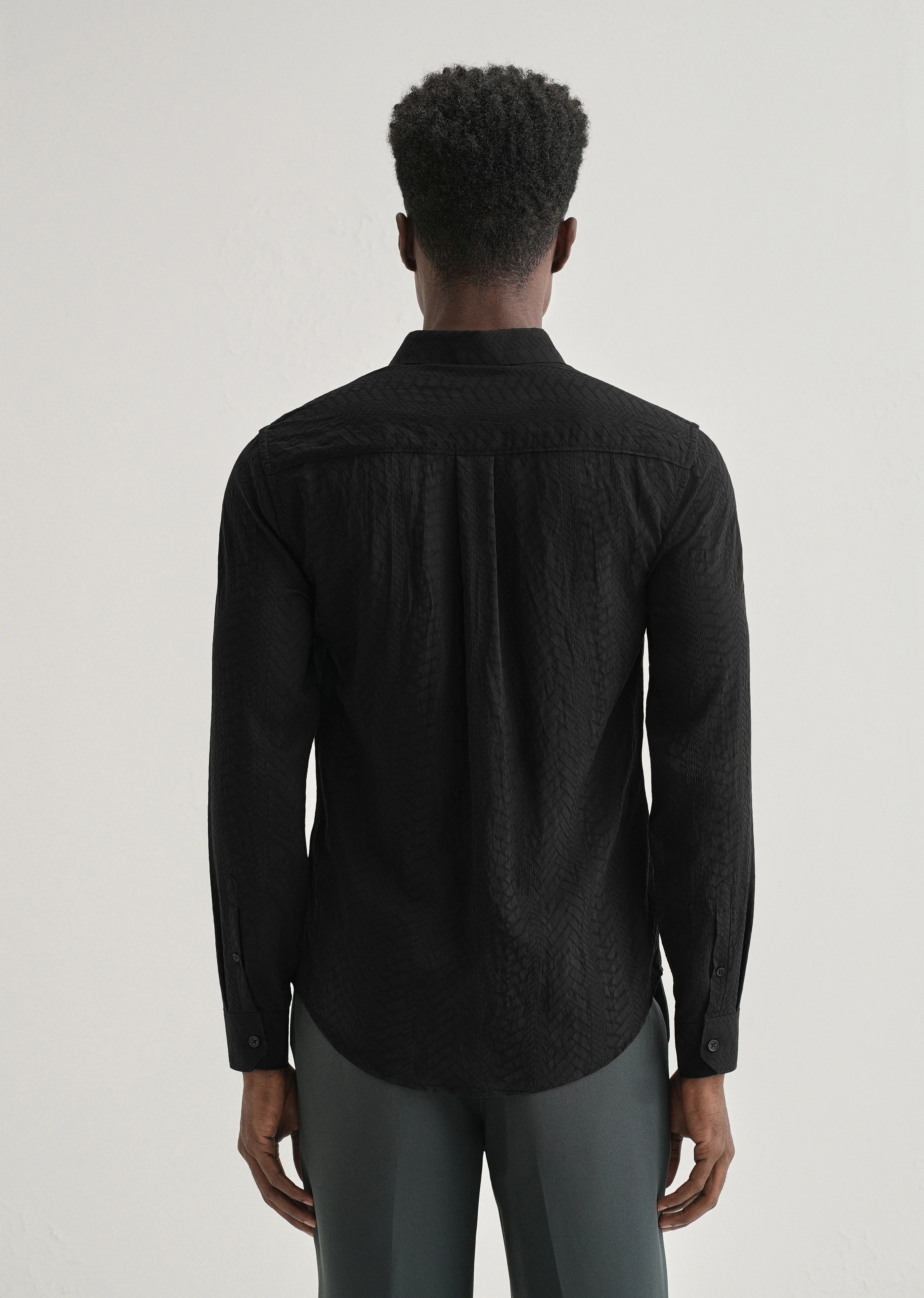 Midnight Black Self Patterned Shirt - Image 3