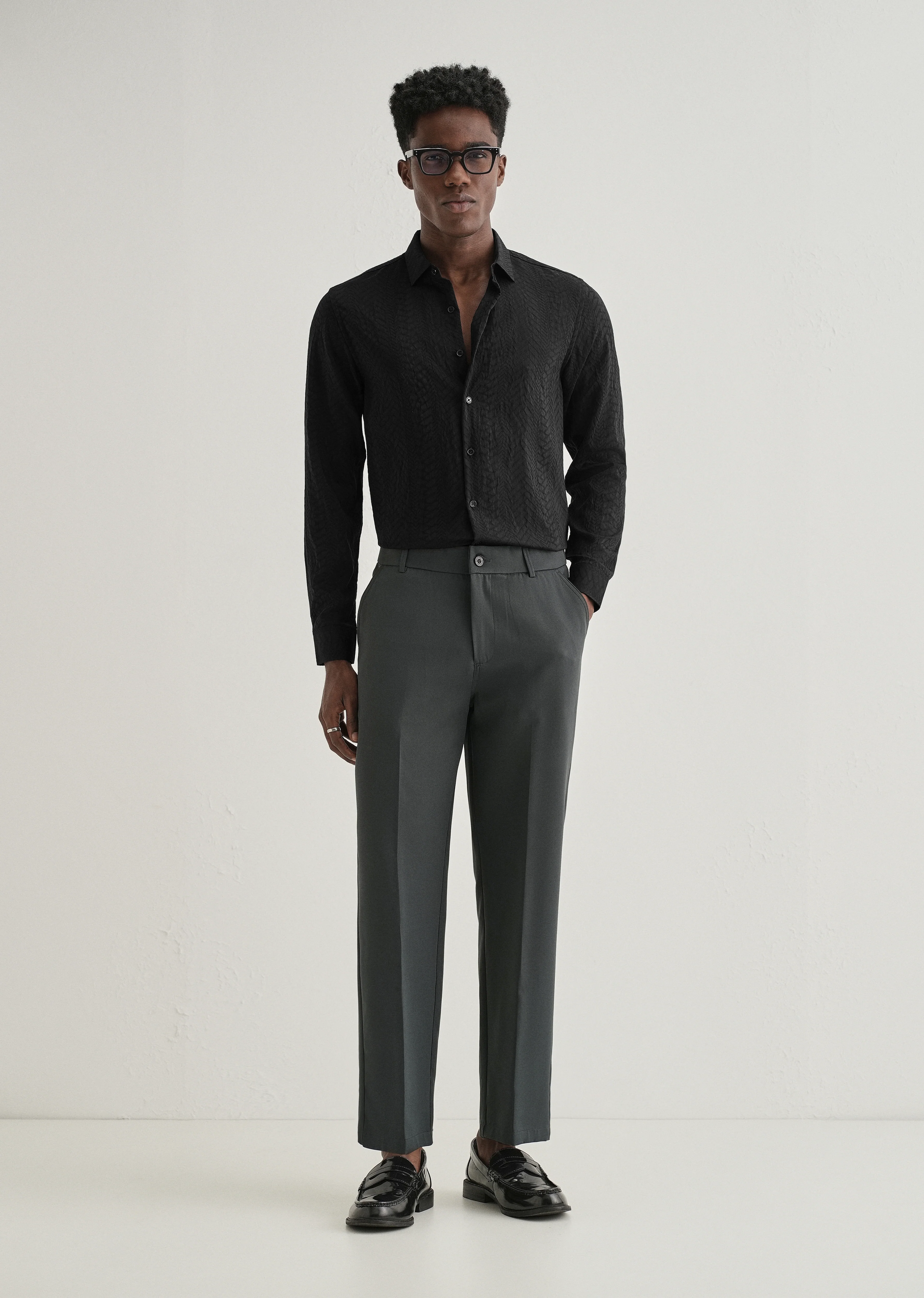 Midnight Black Self Patterned Shirt - Image 6