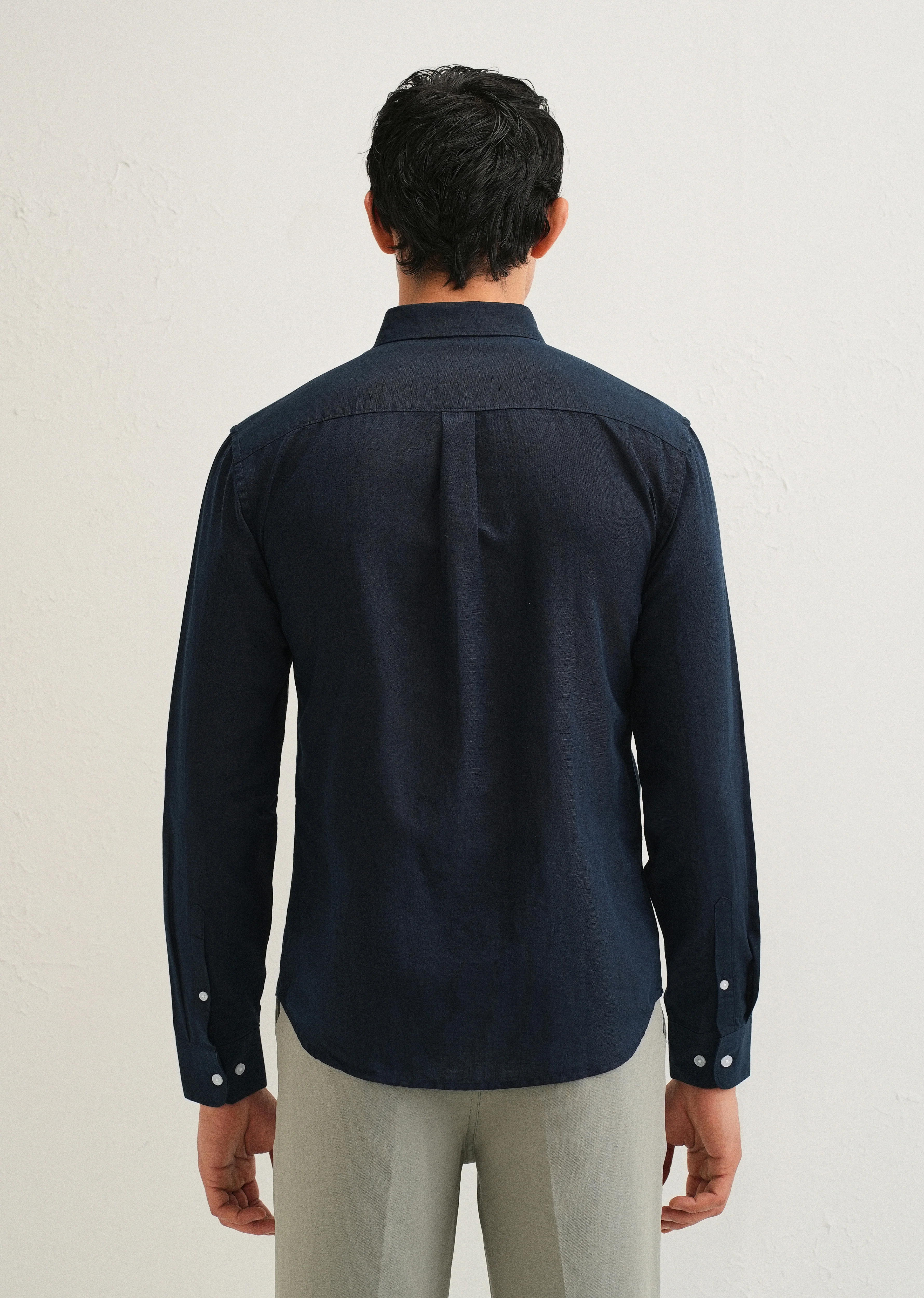 Midnight Navy Blue Cotton Linen Shirt - Image 3