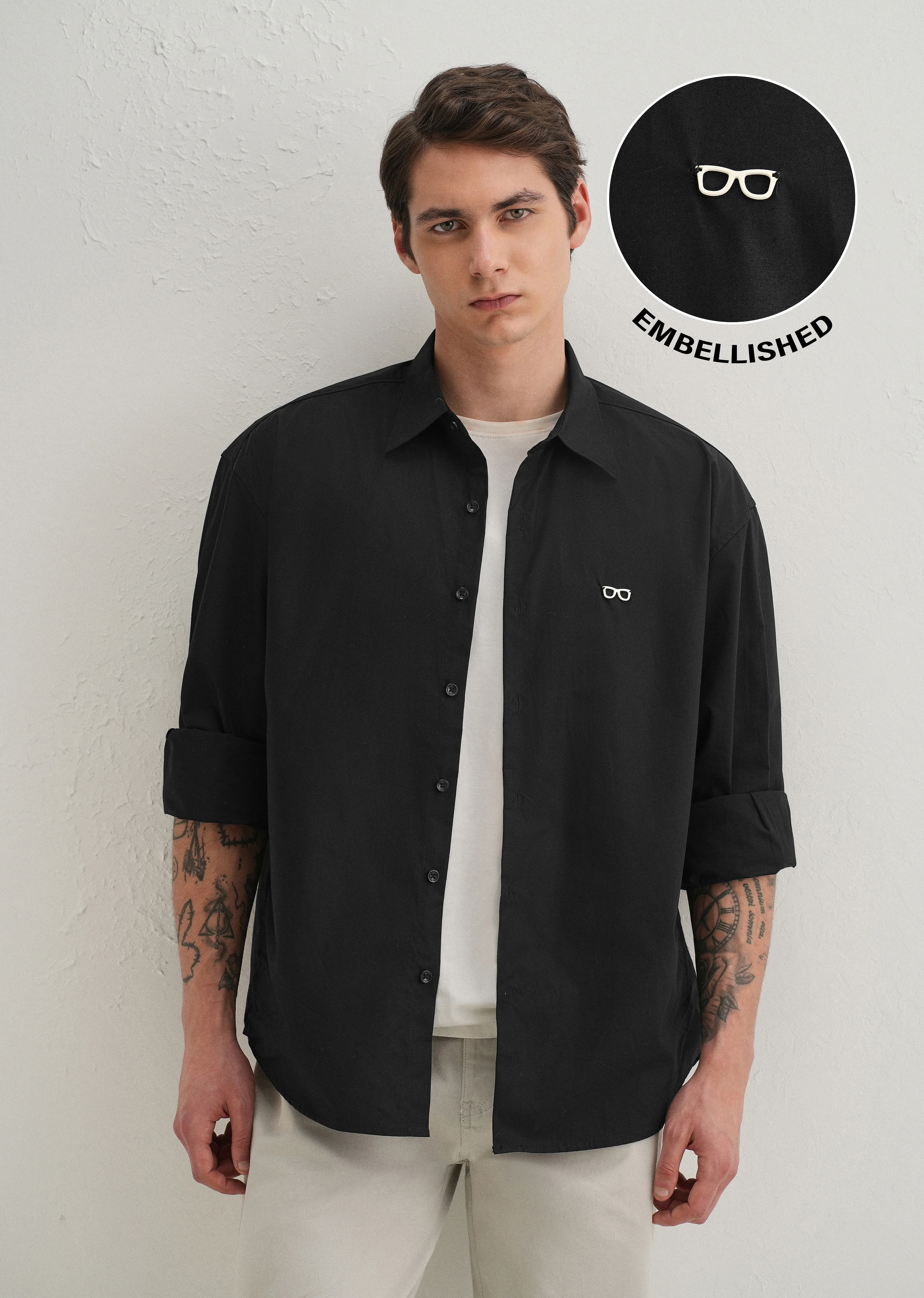 Mini Frame Accent Black Cotton Shirt - Image 7
