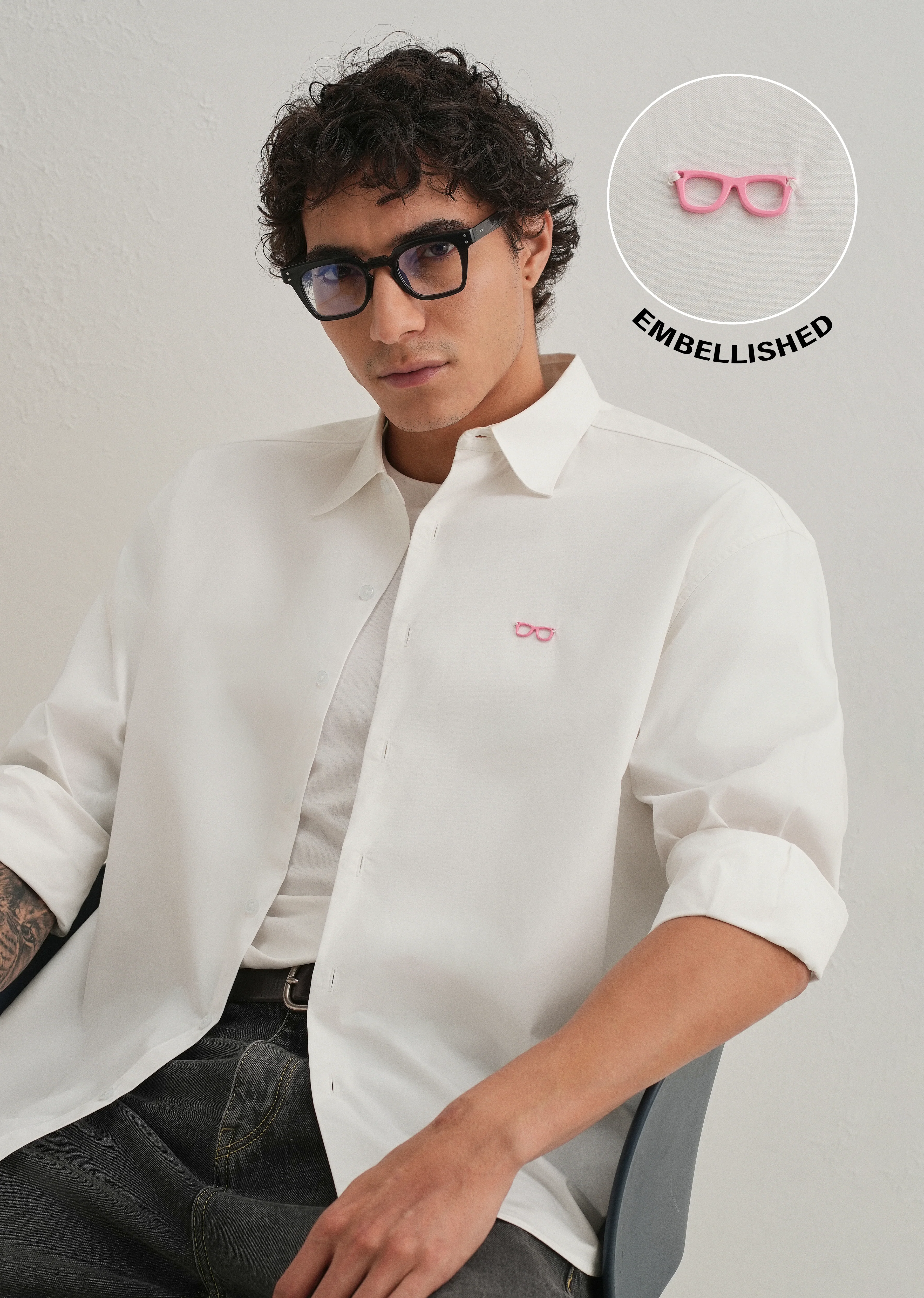 Mini Frame Accent White Cotton Shirt - Image 7