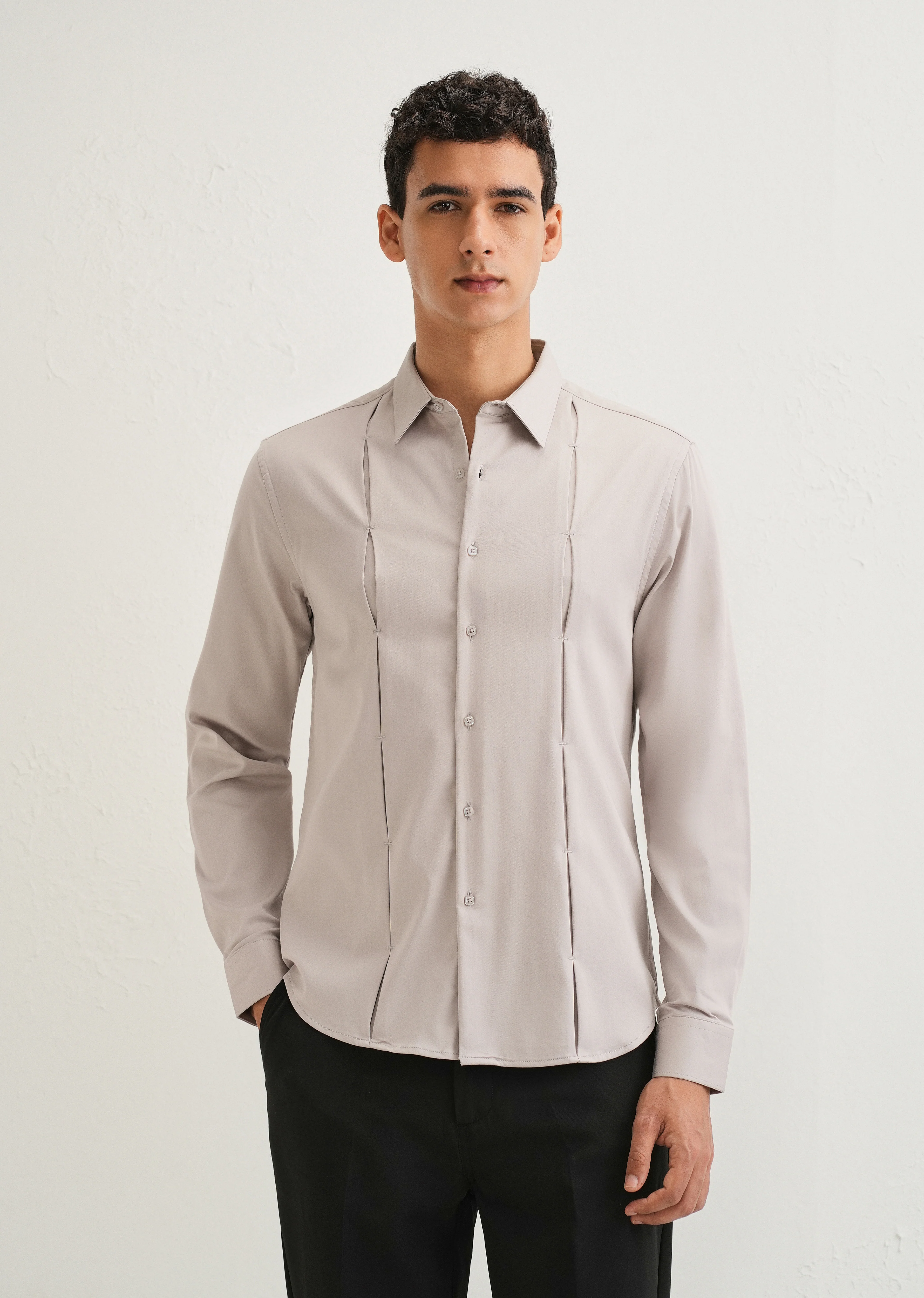 Mink Gray Front Panel Open Pleat Shirt - Image 3