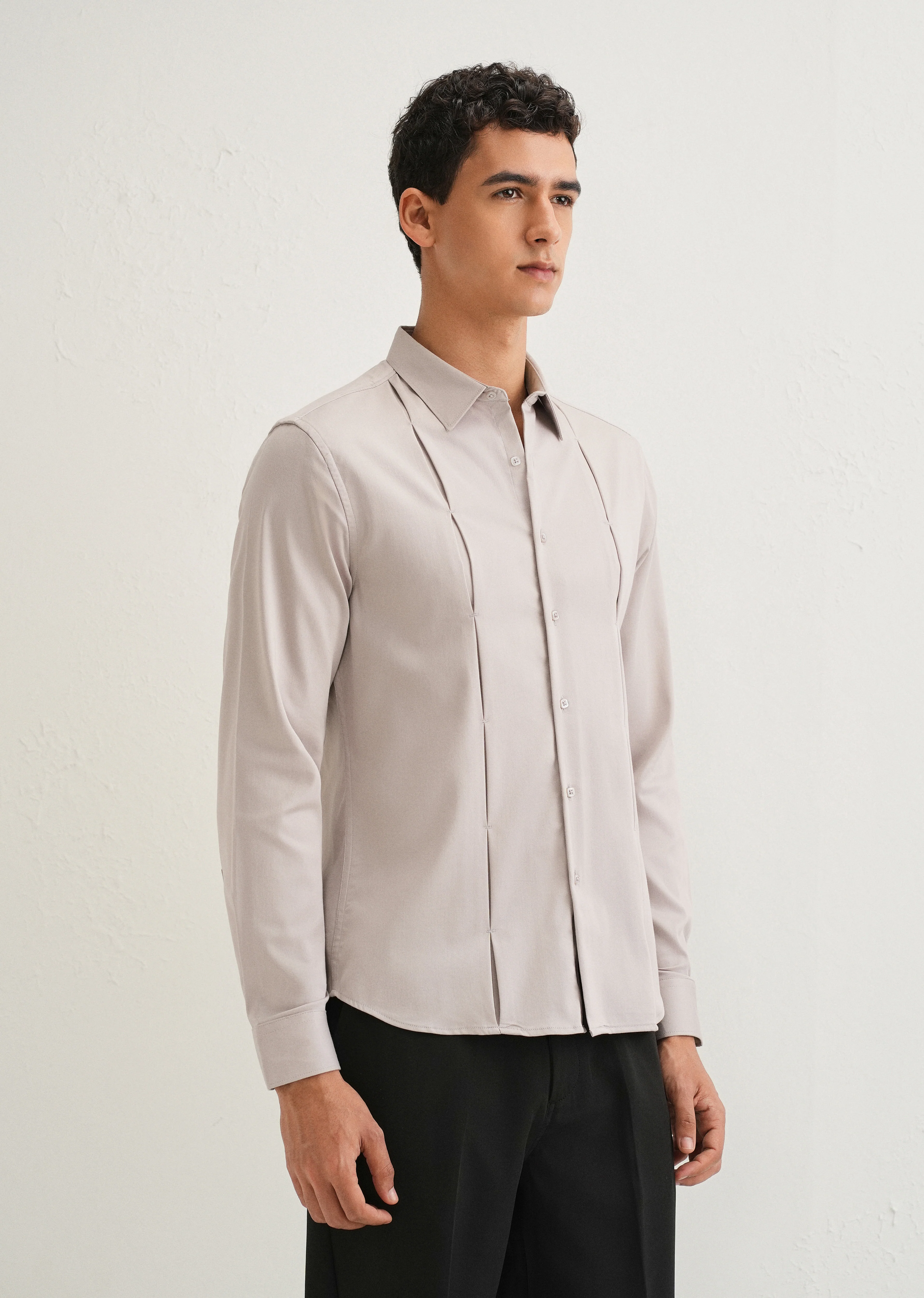 Mink Gray Front Panel Open Pleat Shirt - Image 4