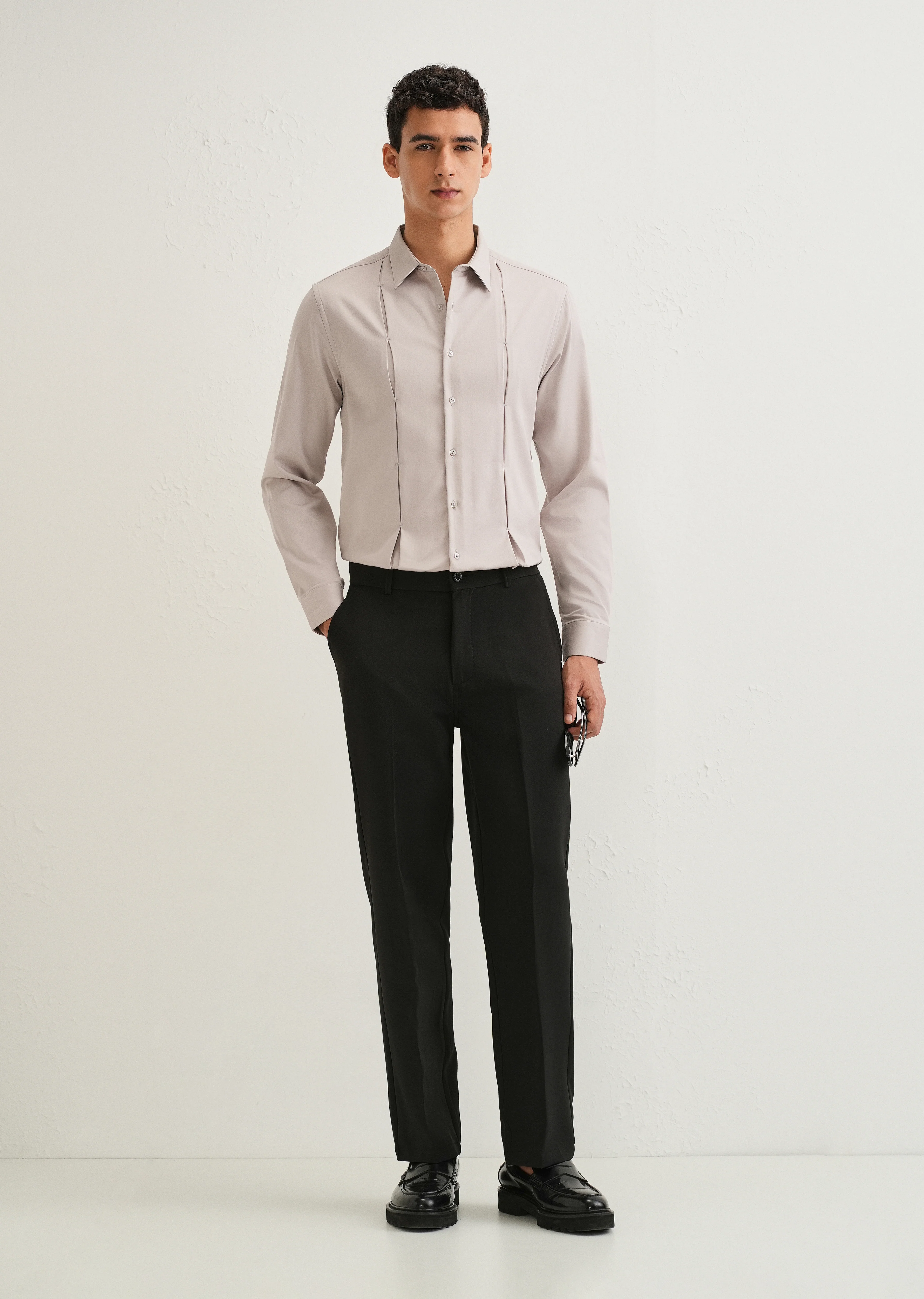 Mink Gray Front Panel Open Pleat Shirt - Image 6