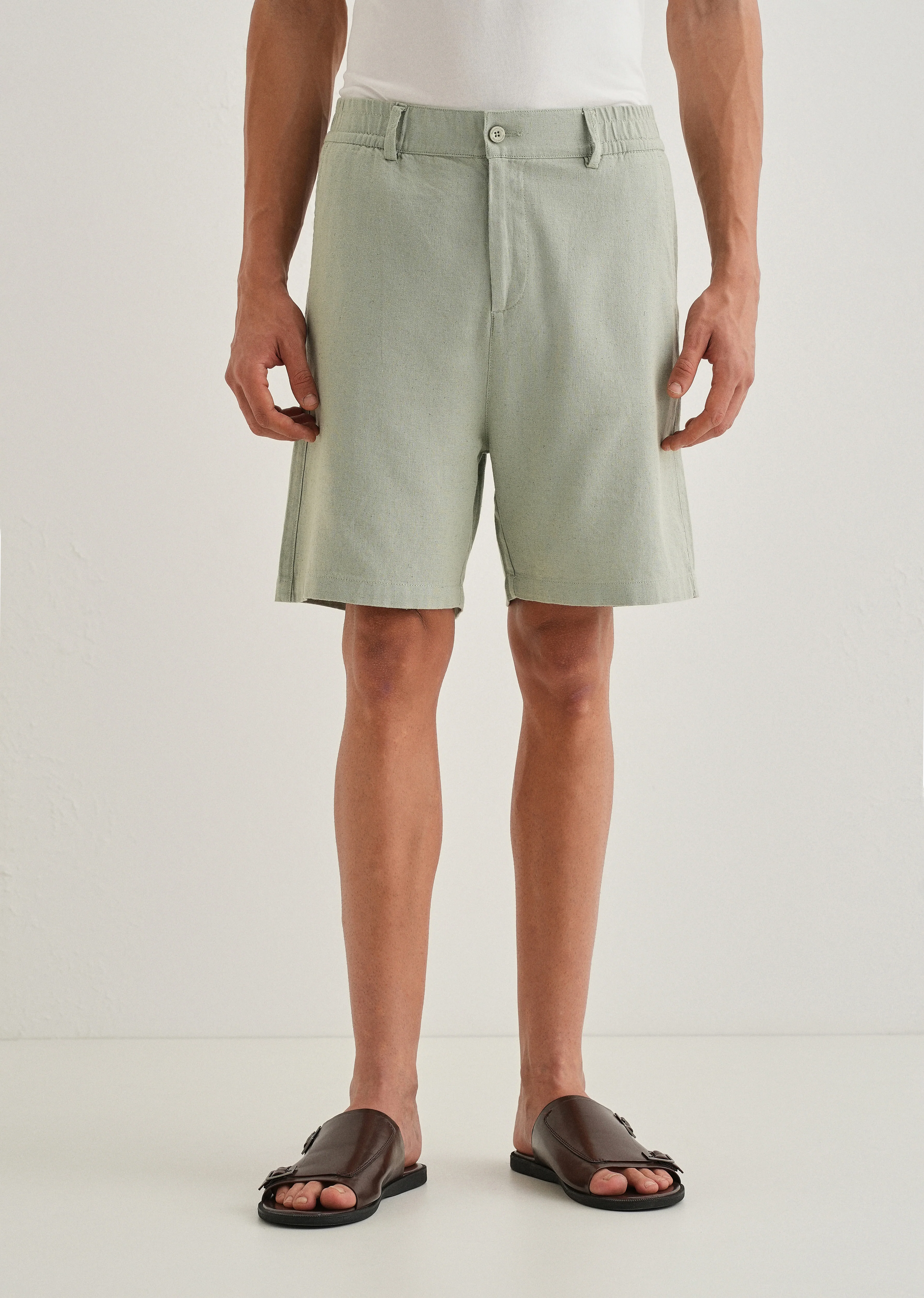 Mint Green Linen Shorts - Image 3