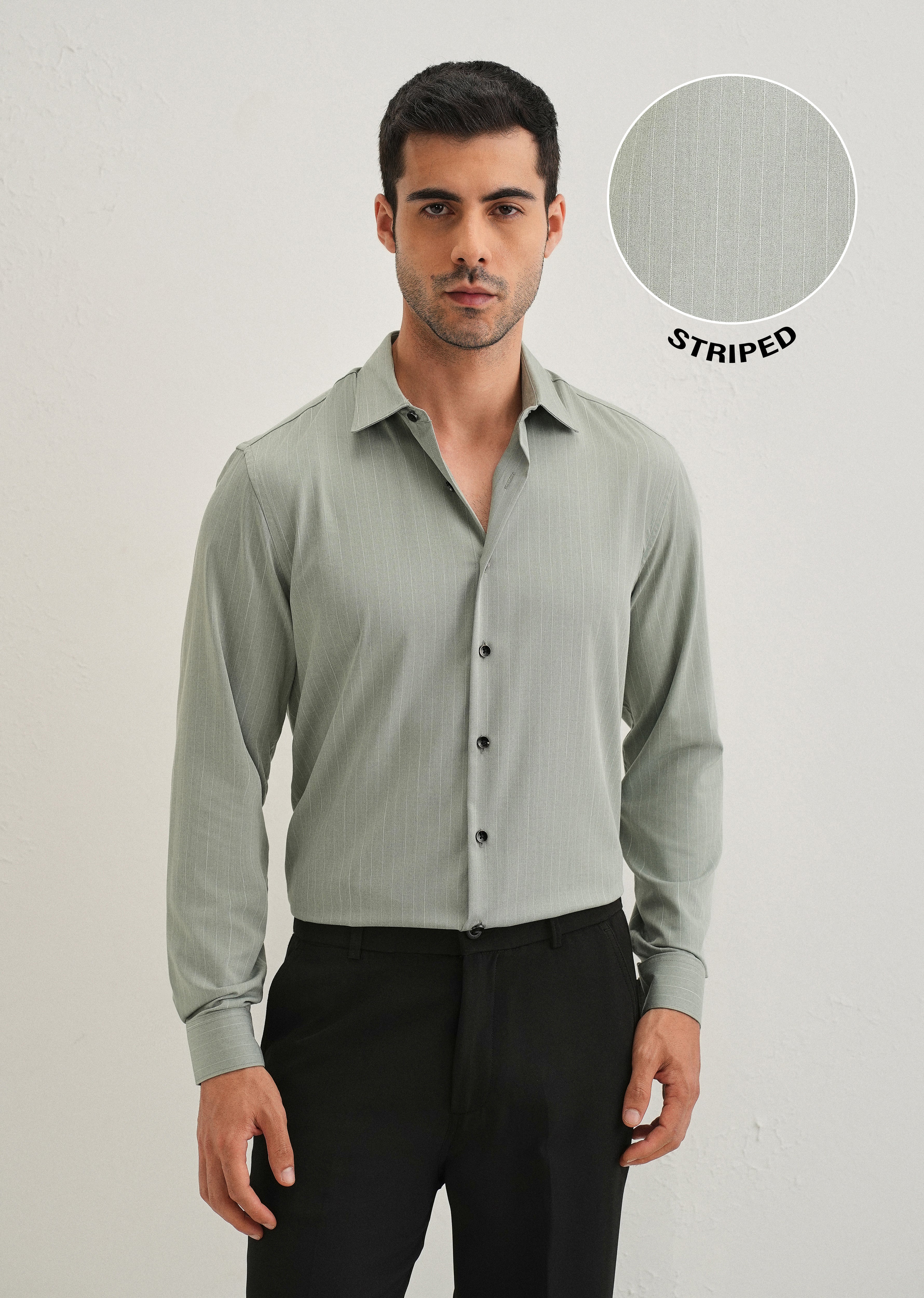 Mint Green Pin Striped Wrinkle Free Shirt - Image 3