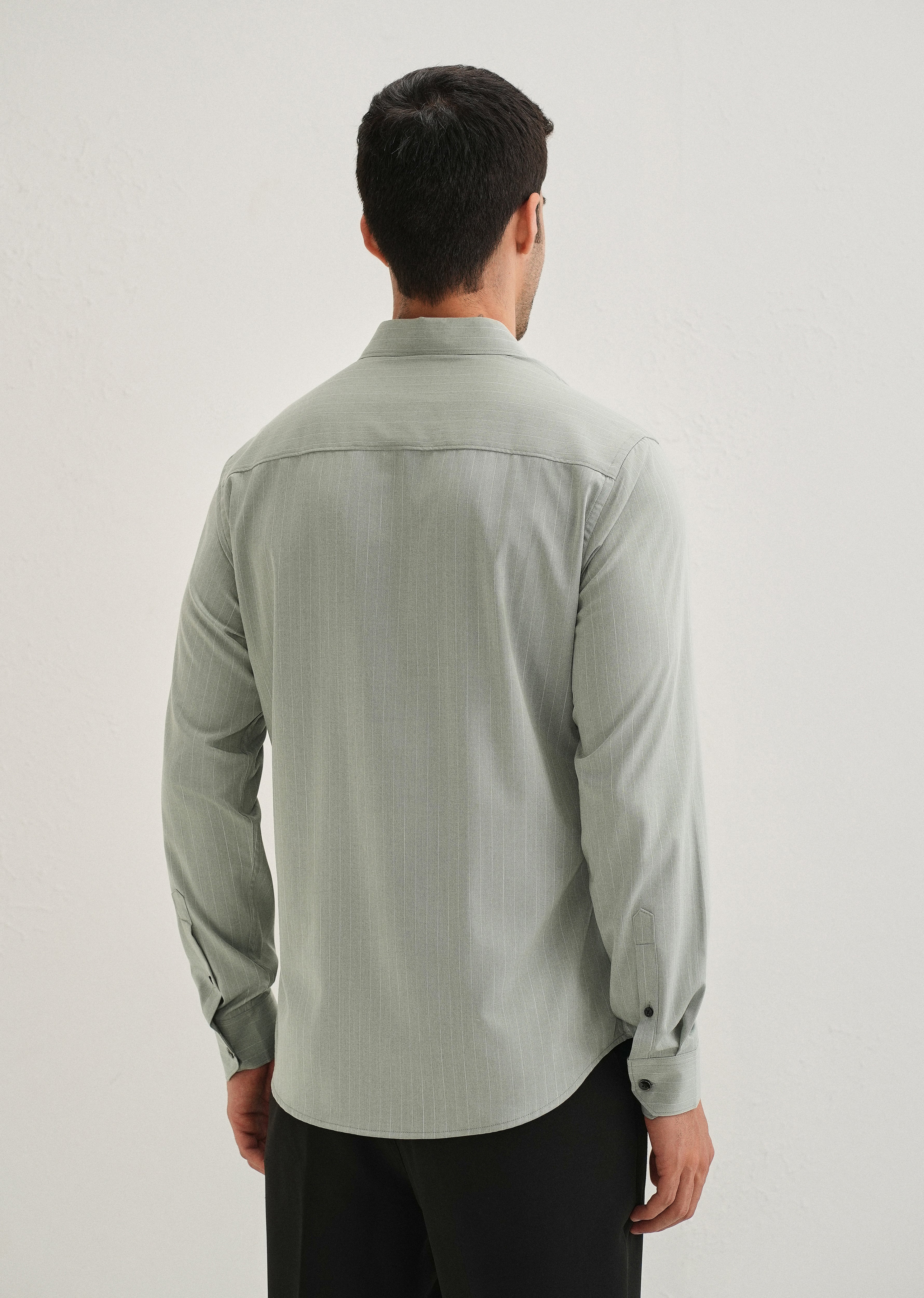 Mint Green Pin Striped Wrinkle Free Shirt - Image 5