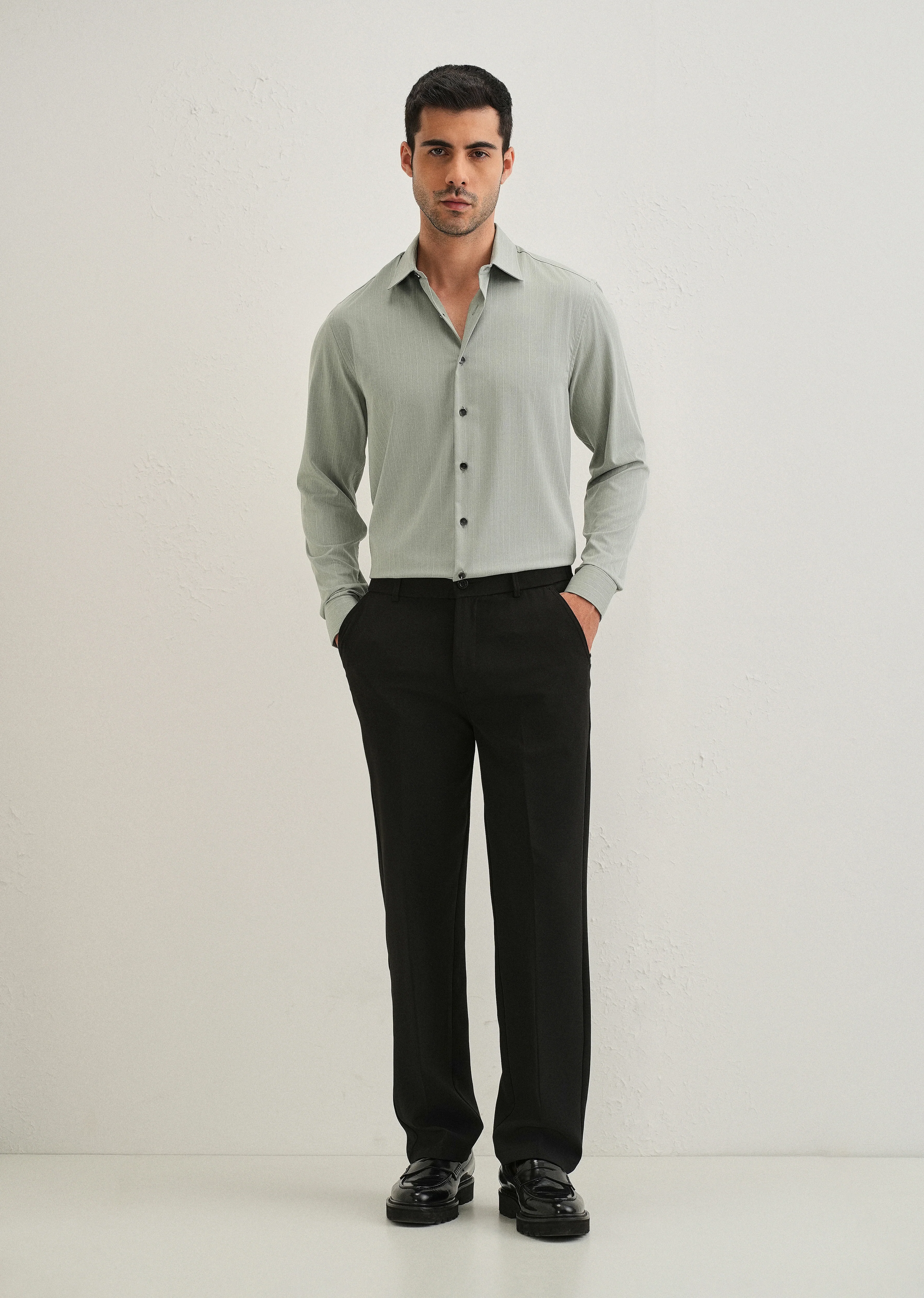 Mint Green Pin Striped Wrinkle Free Shirt - Image 7