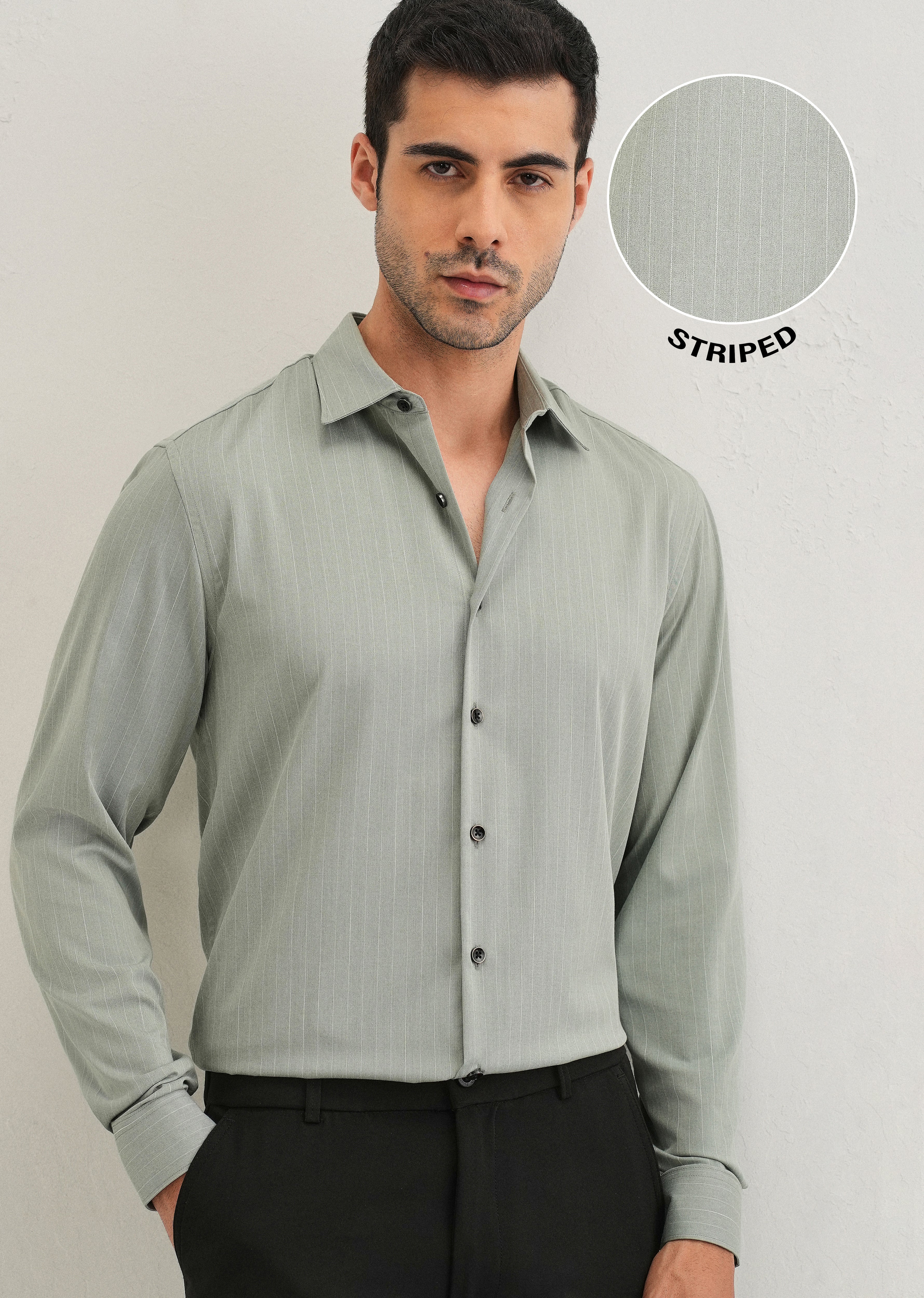 Mint Green Pin Striped Wrinkle Free Shirt - Image 8