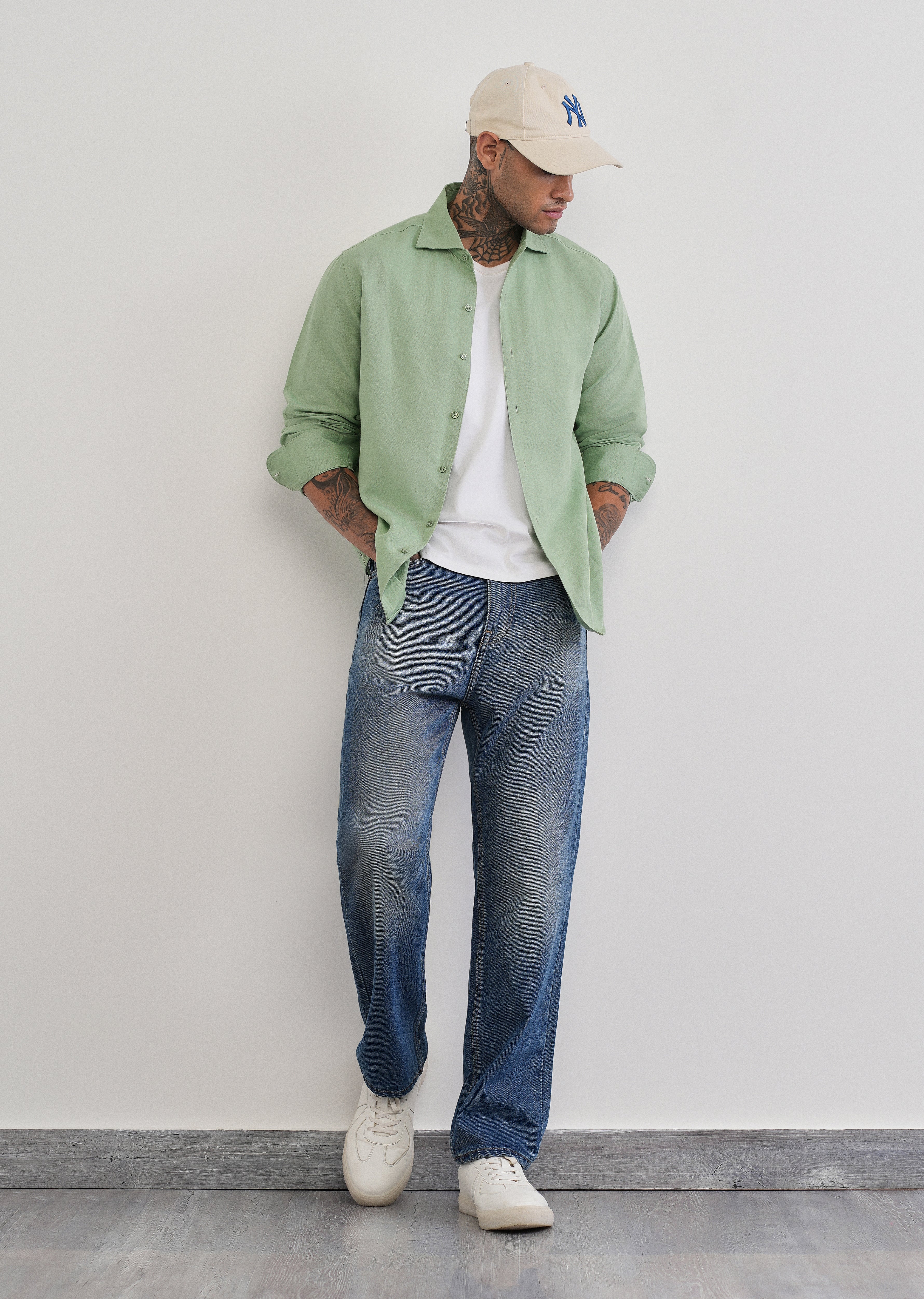 Mint Green Plain Cotton Linen Shirt - Image 6