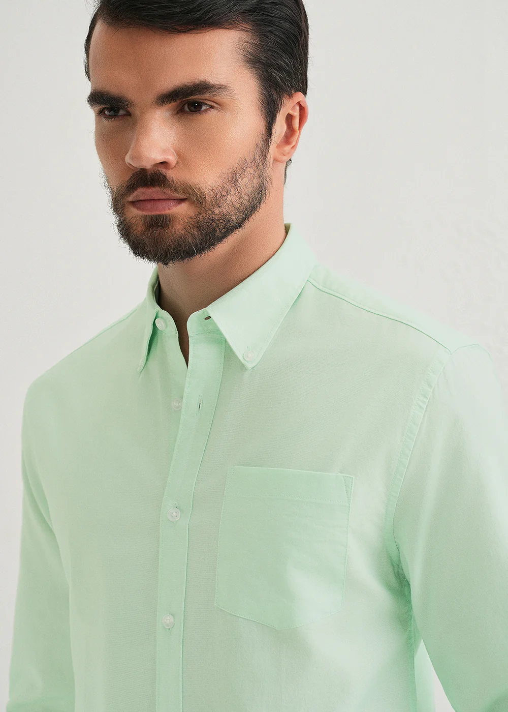 Mint Green Plain Cotton Oxford Shirt - Image 5