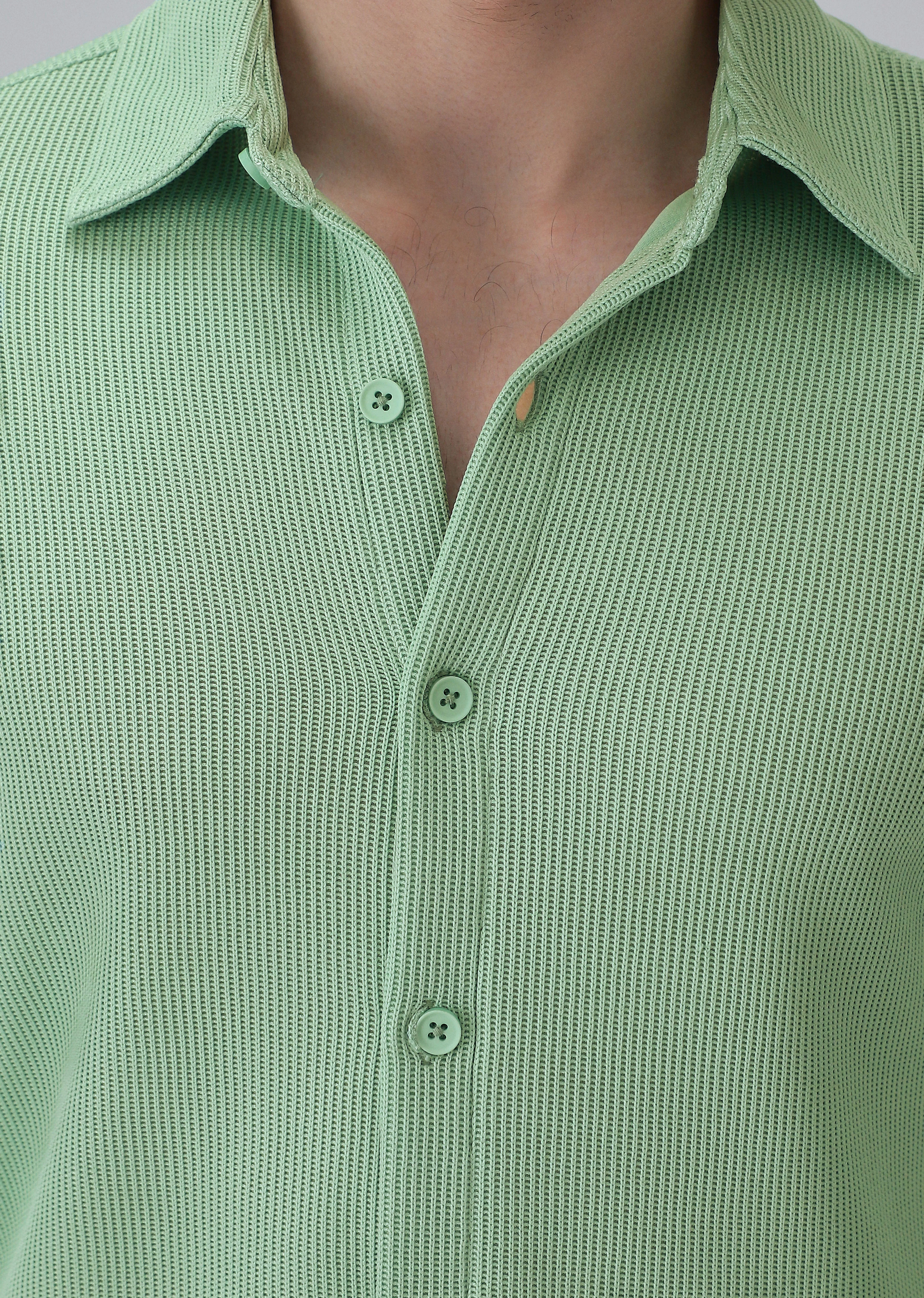 Mint Green Plain Knitted Shirt - Image 5