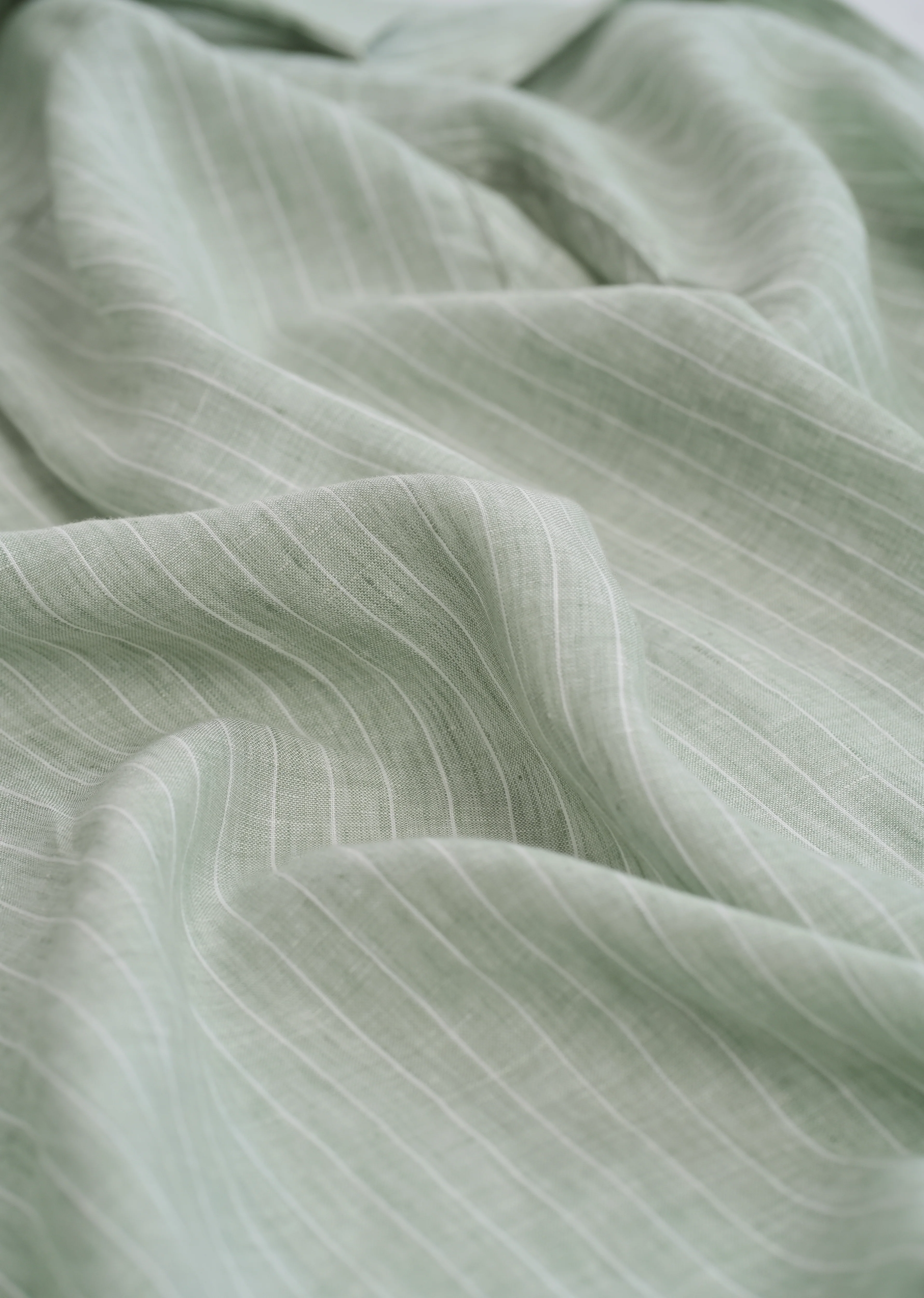 Mint Green Striped Pure Linen Shirt - Image 2
