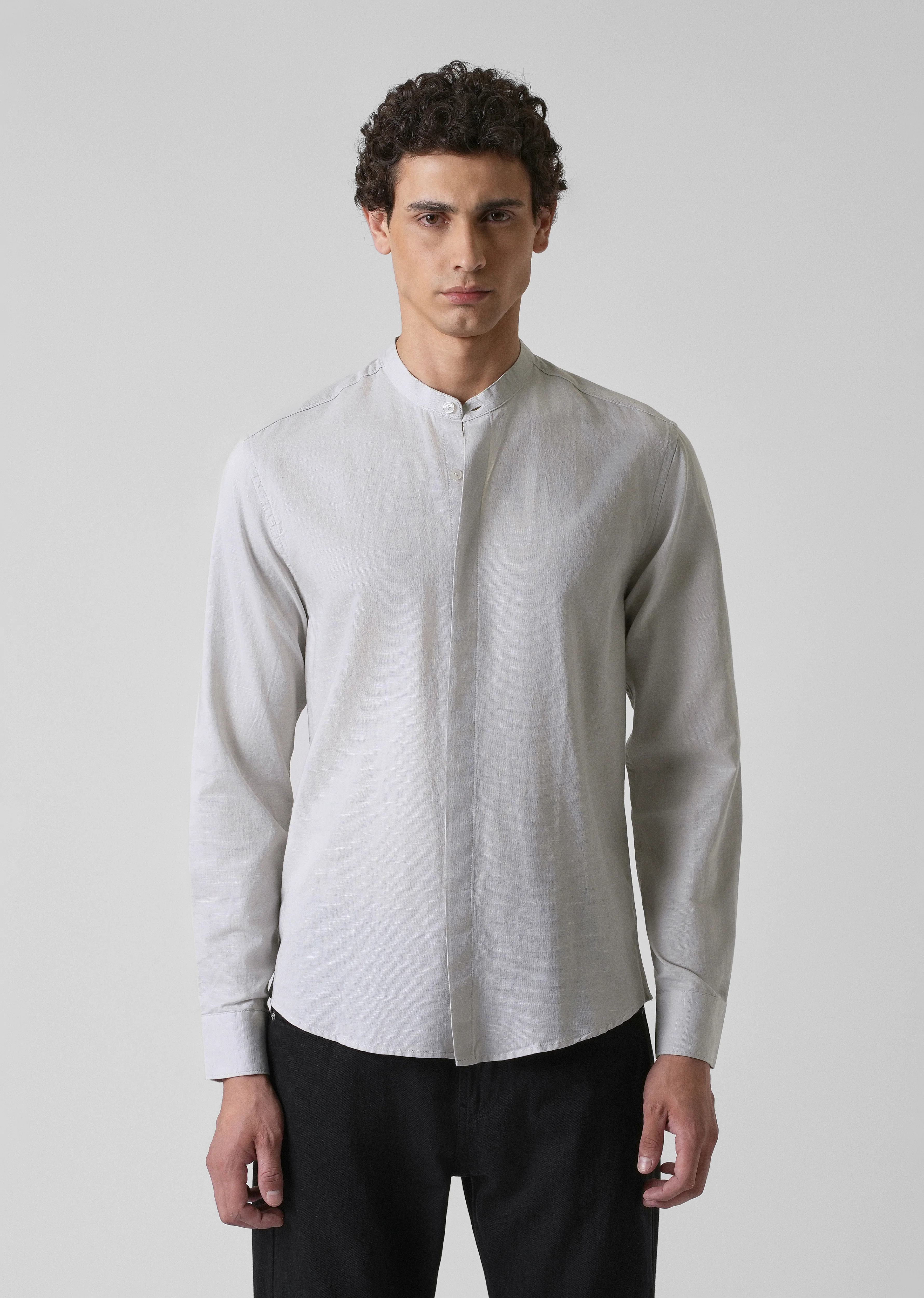 Mist Grey Cotton Linen Shirt - Image 3