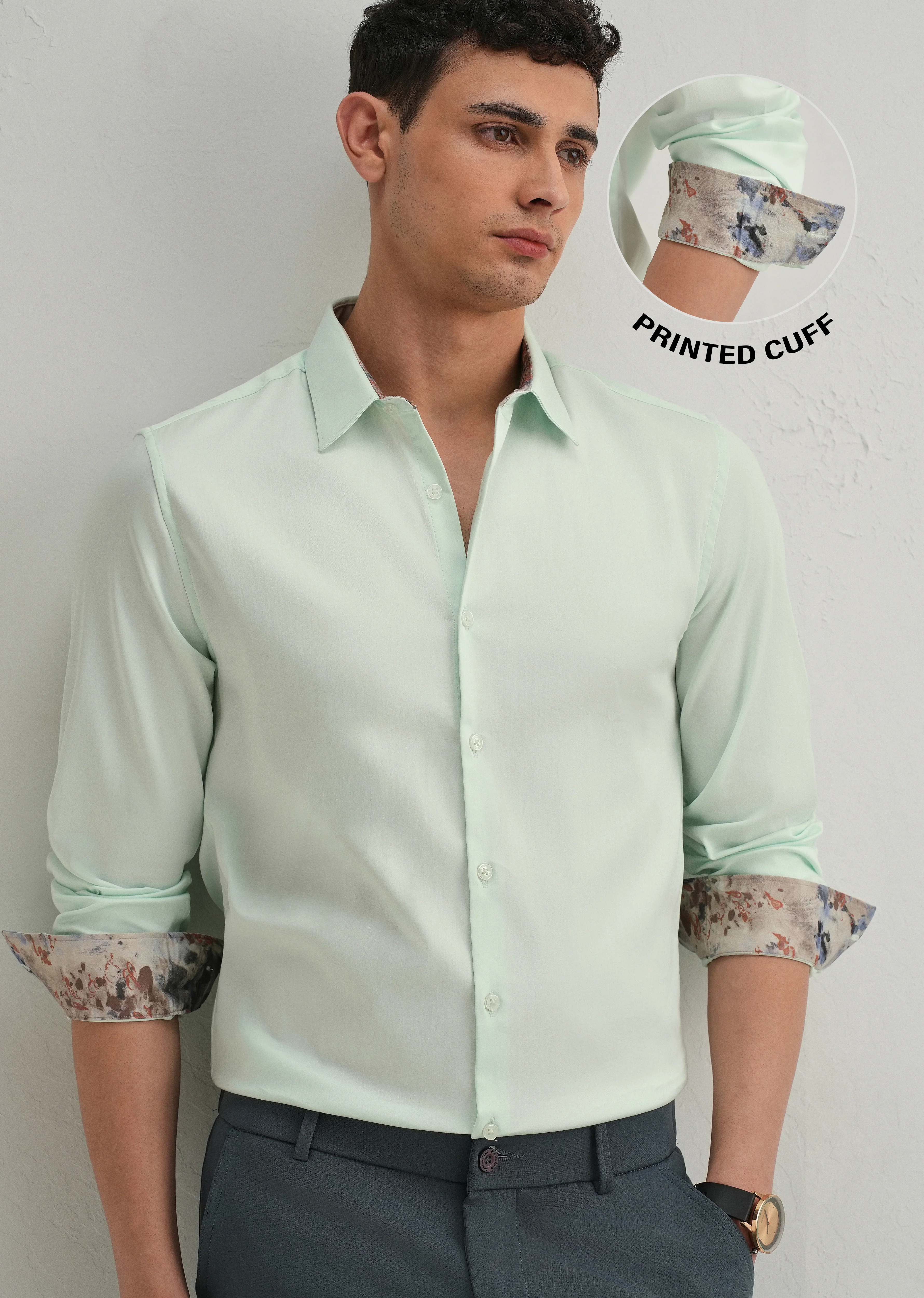 Misty Green Printed Cuff Shirt - Image 9