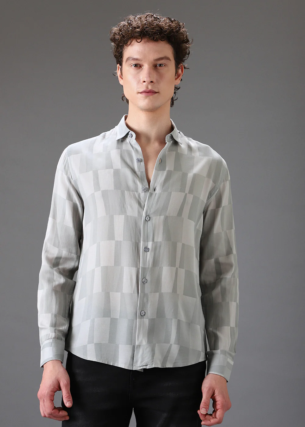 Monochrome Grey Printed Shirt - Image 3
