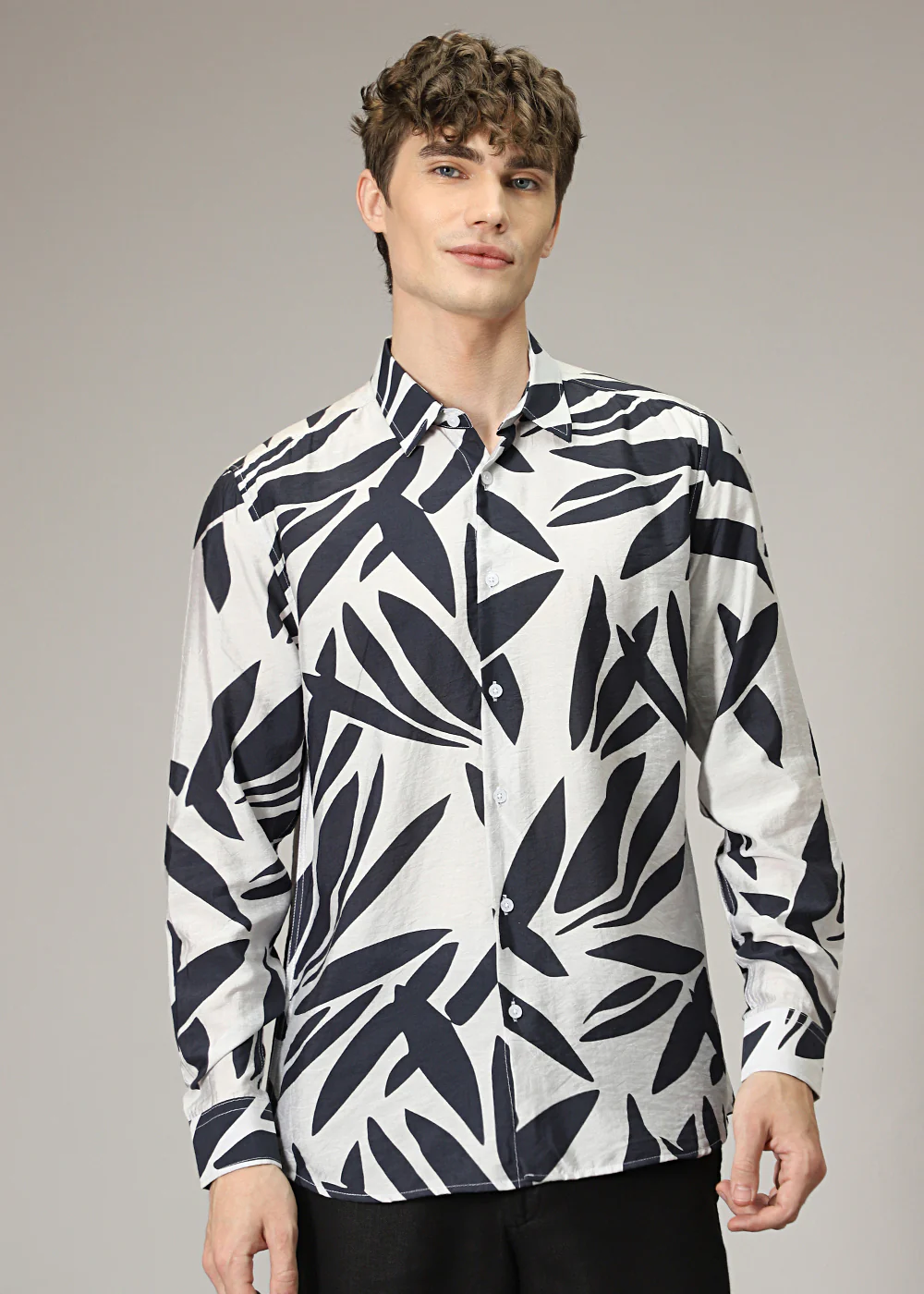 Monochrome Leaf Print Shirt - Image 3
