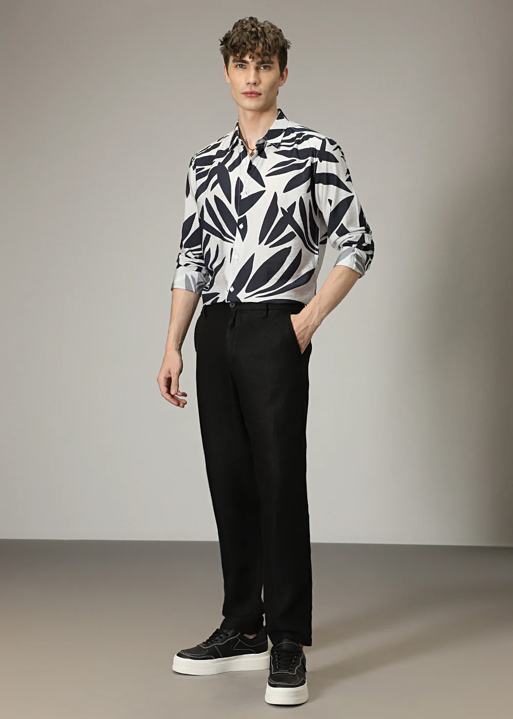 Monochrome Leaf Print Shirt - Image 6