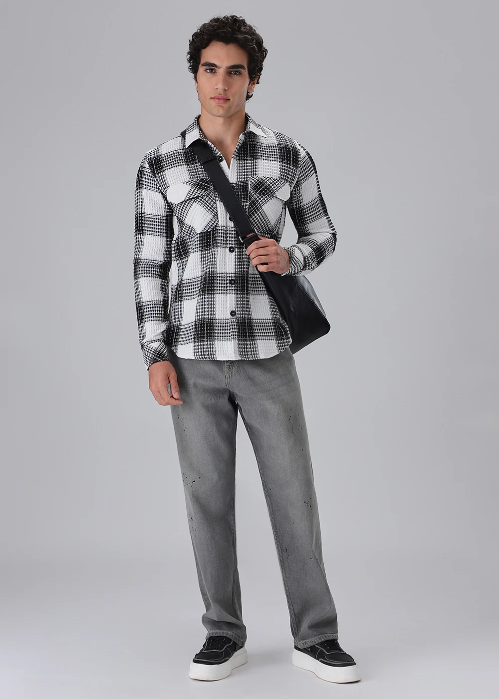 Monochrome Waffle Plaid Check Shirt - Image 6