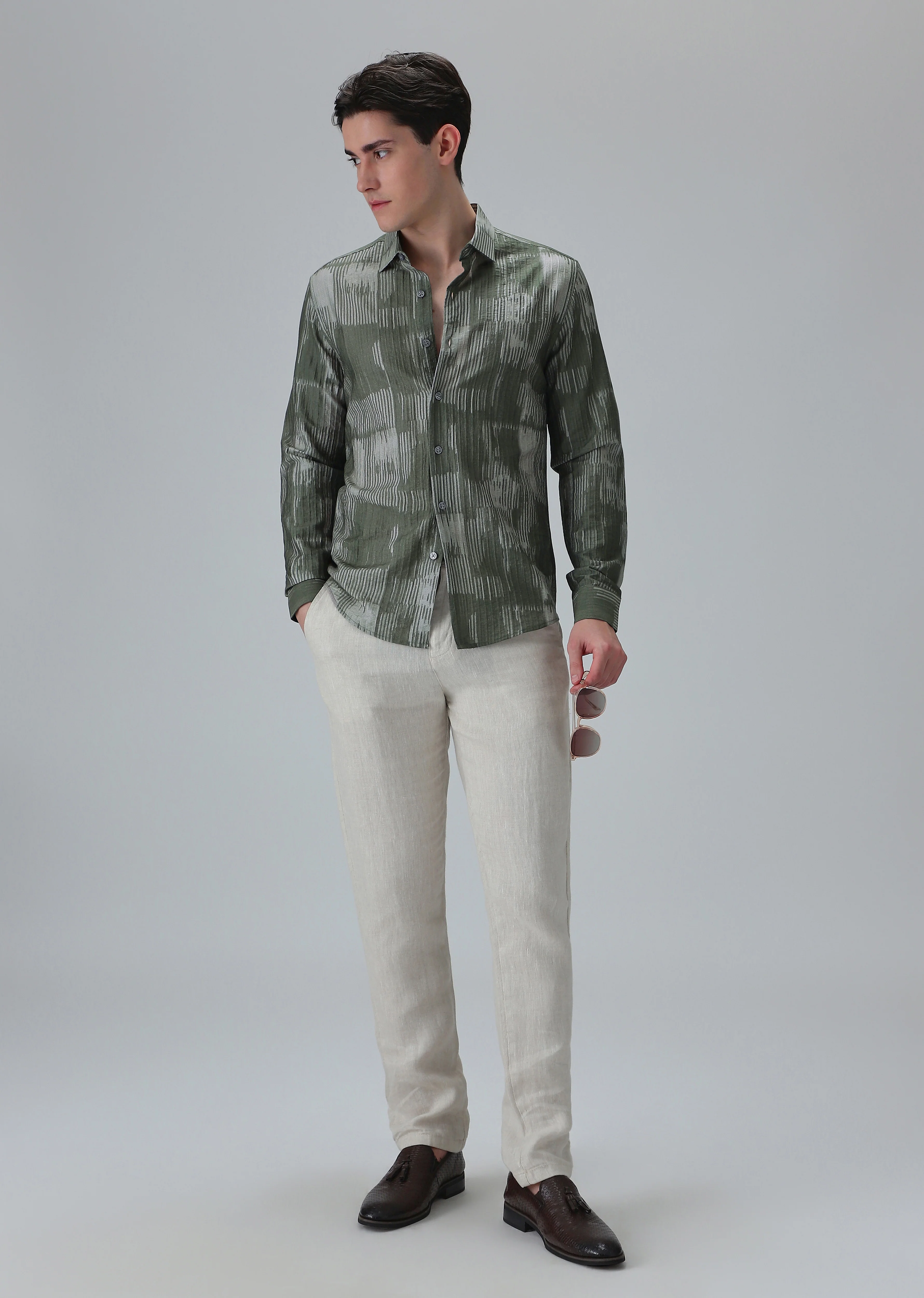 Monoline Green Printed Shirt - Image 6