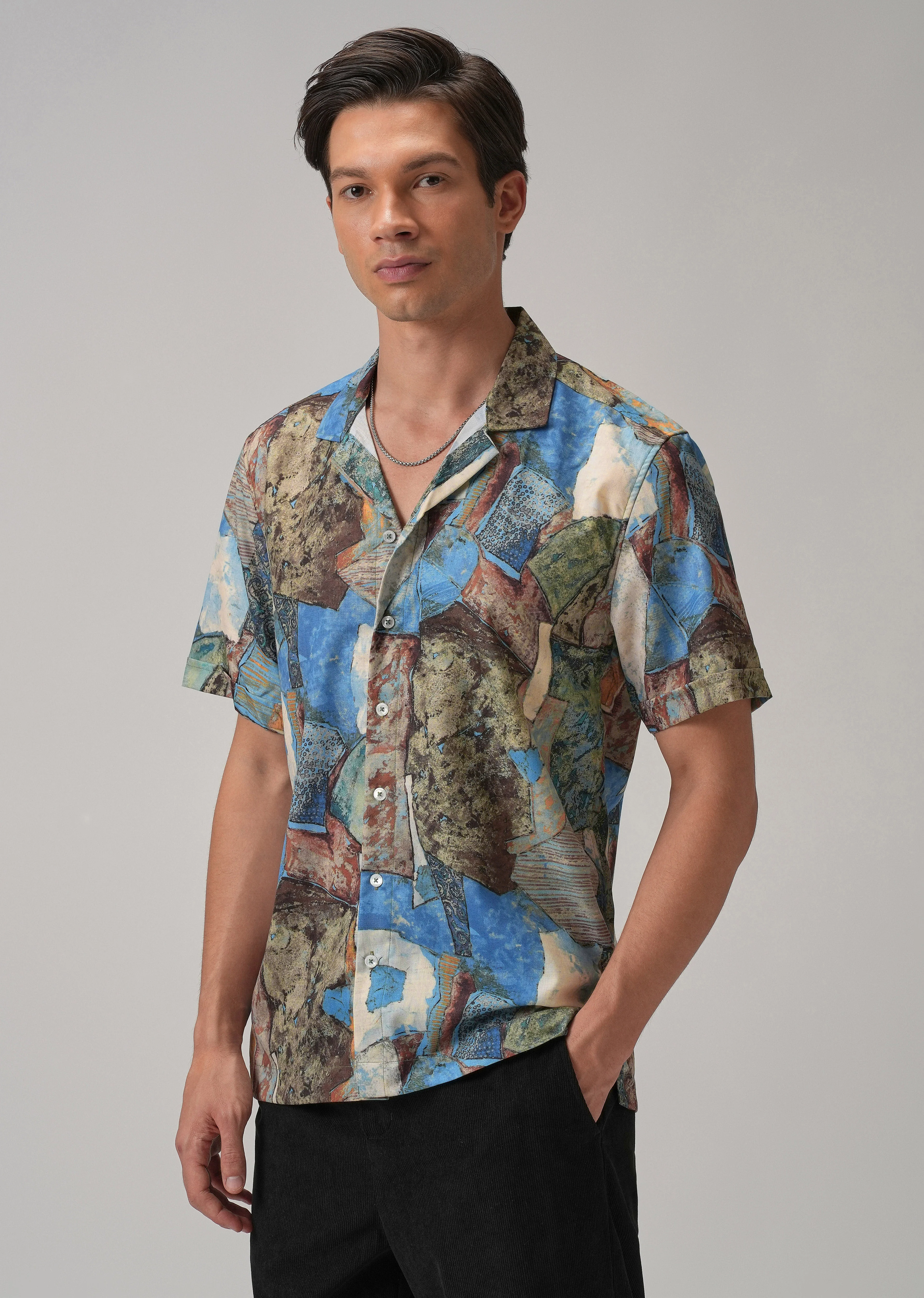 Mosaic Blue Half Sleeve Shirt