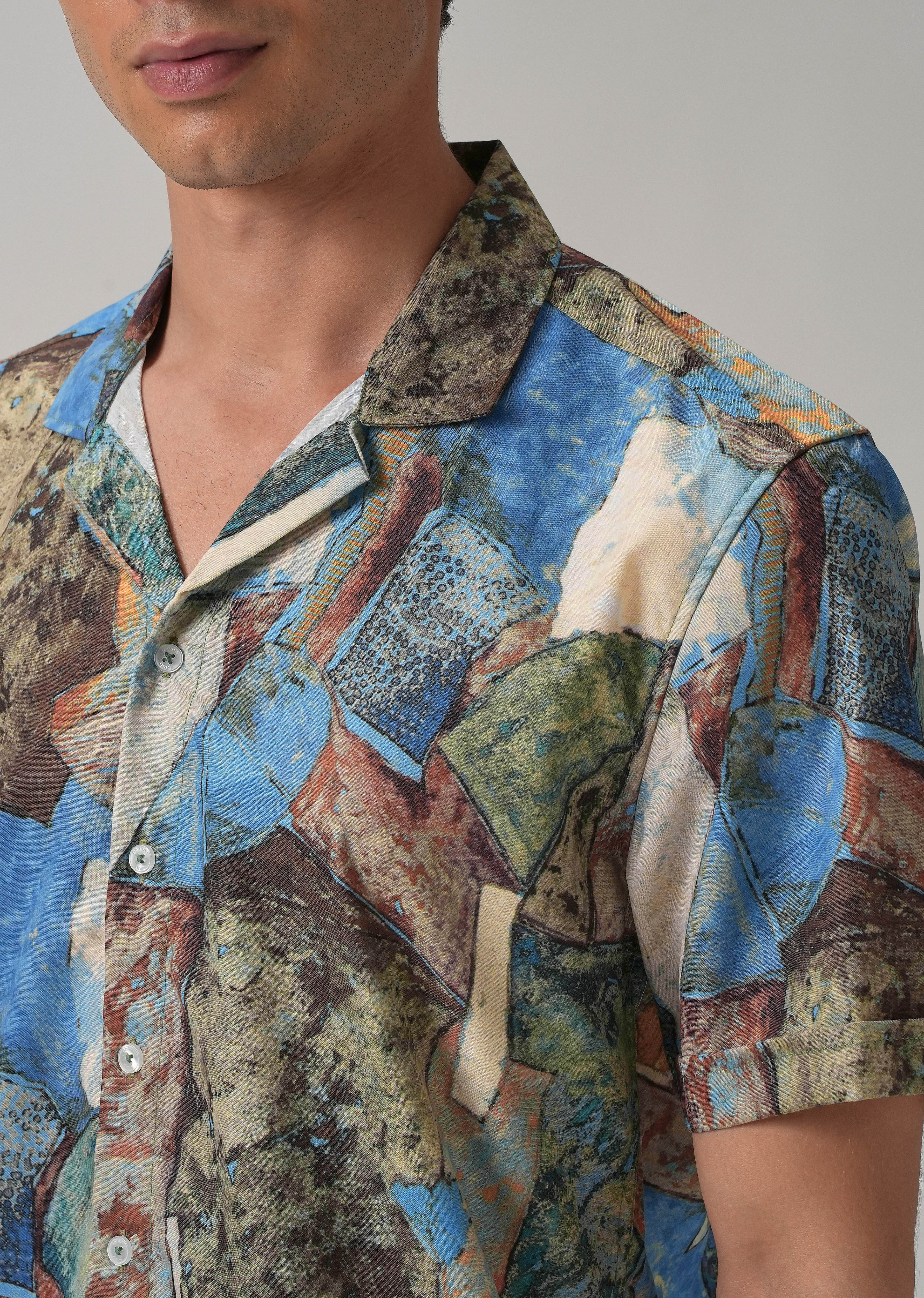 Mosaic Blue Half Sleeve Shirt - Image 5