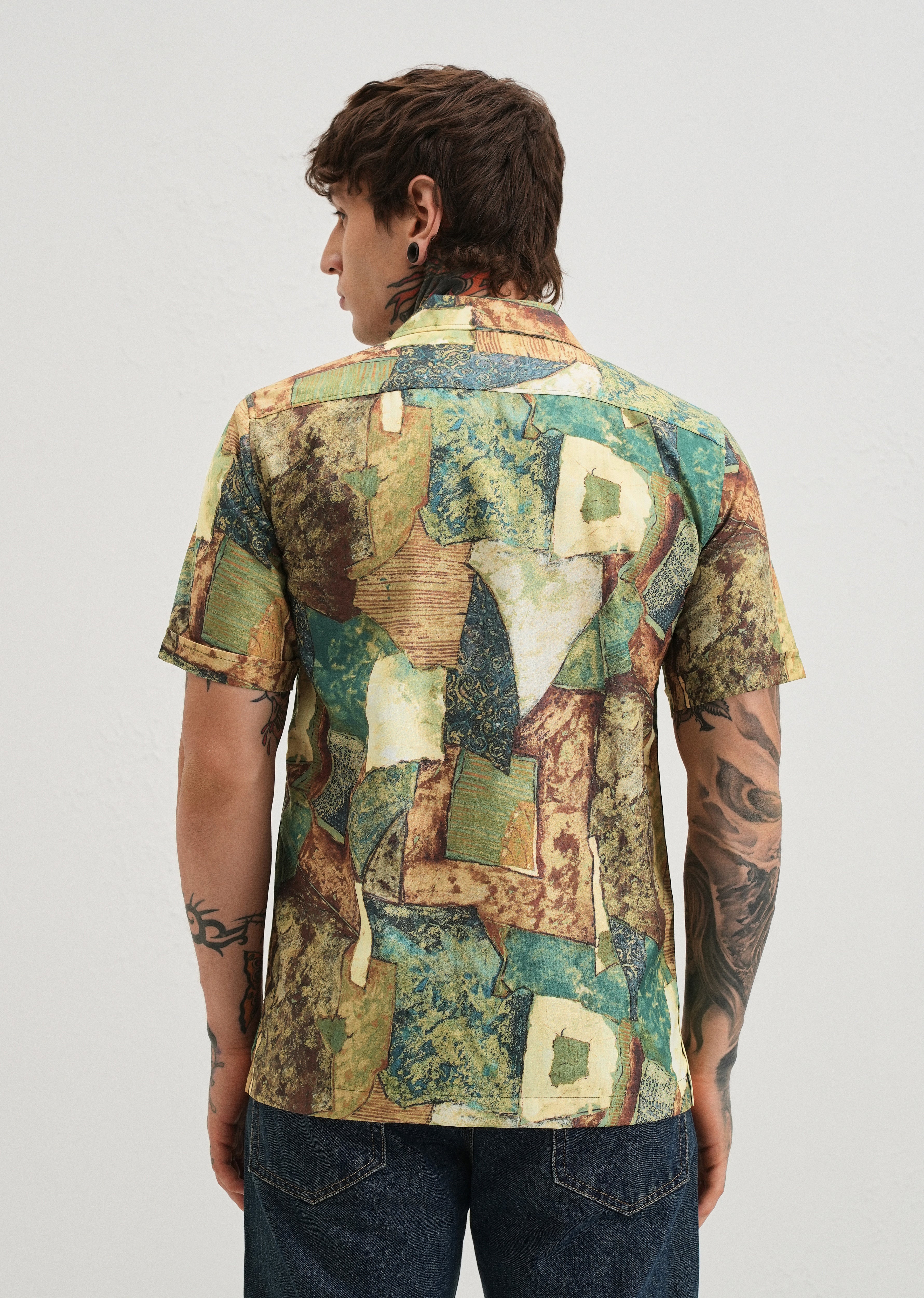 Mosaic Green Half Sleeve Shirt - Image 2