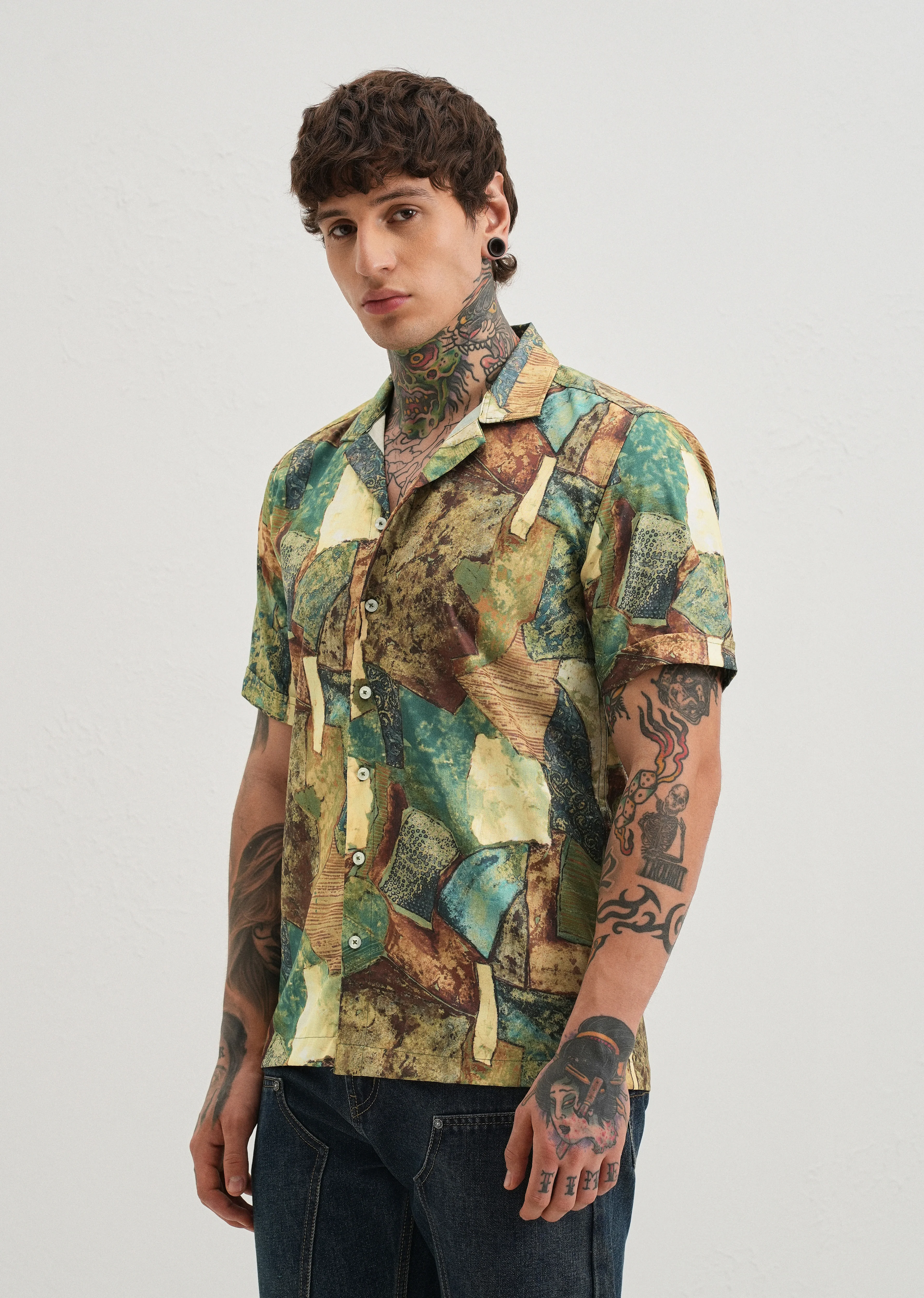 Mosaic Green Half Sleeve Shirt - Image 4