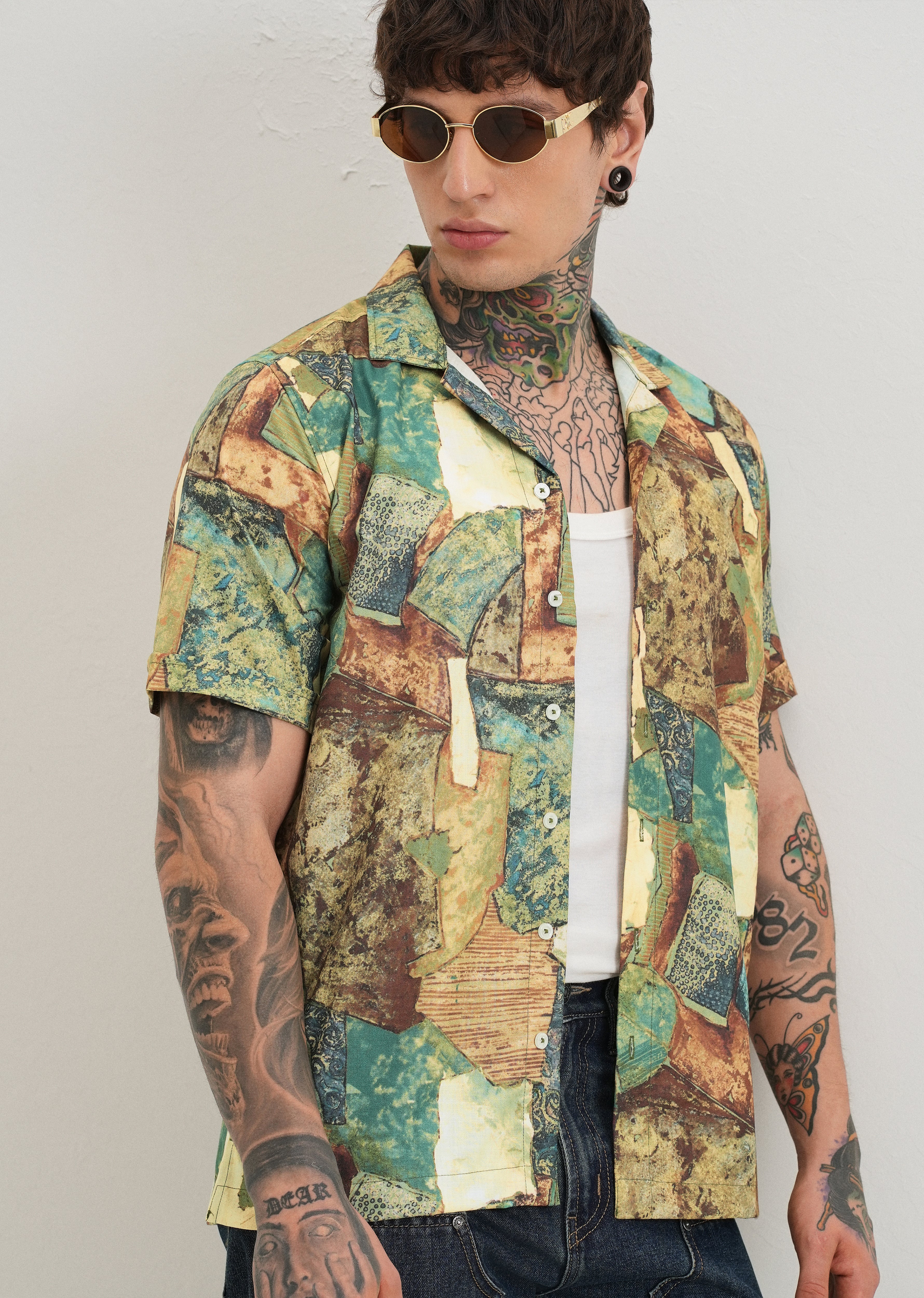 Mosaic Green Half Sleeve Shirt - Image 7