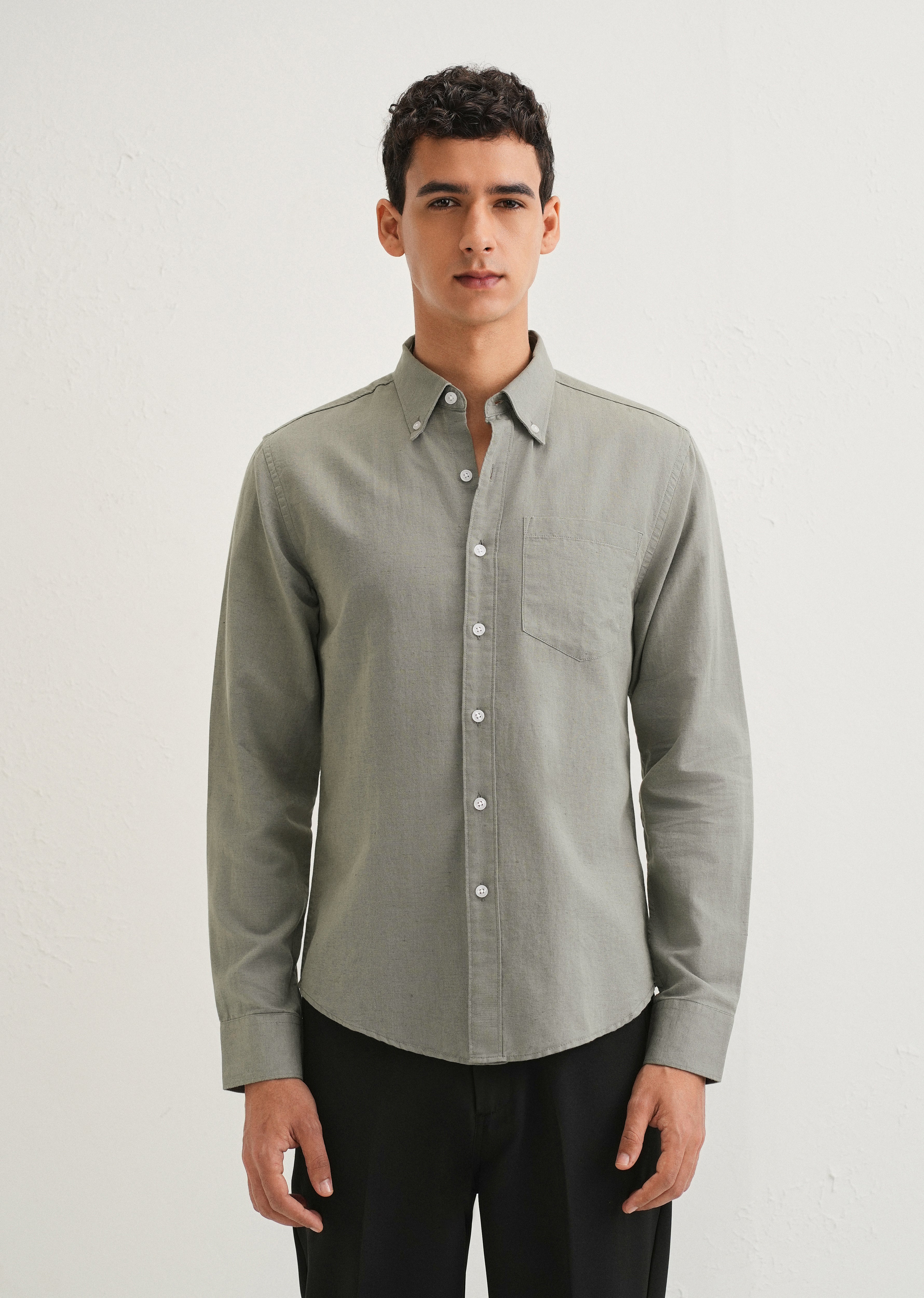 Moss Green Cotton Linen Shirt - Image 3