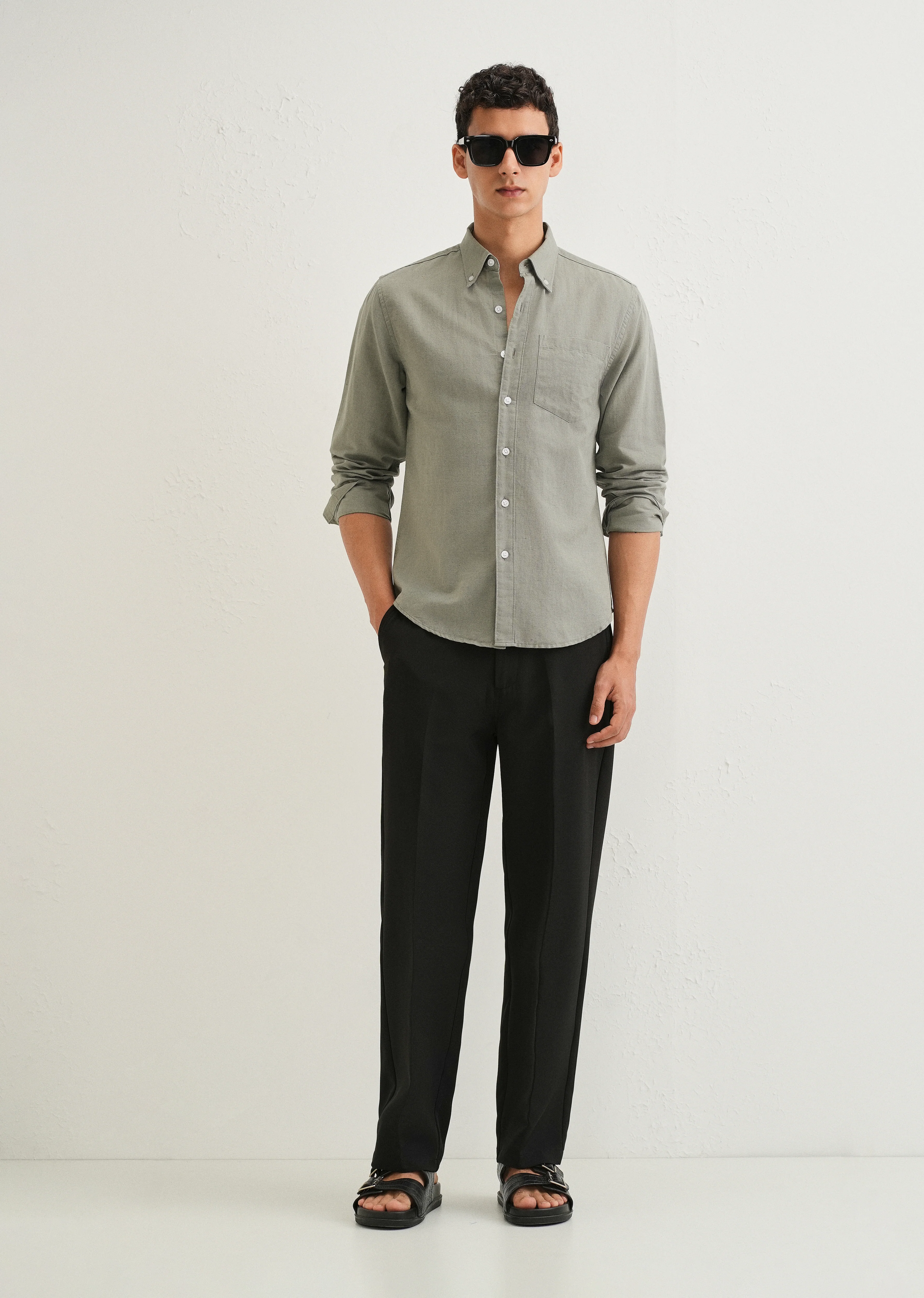 Moss Green Cotton Linen Shirt - Image 6