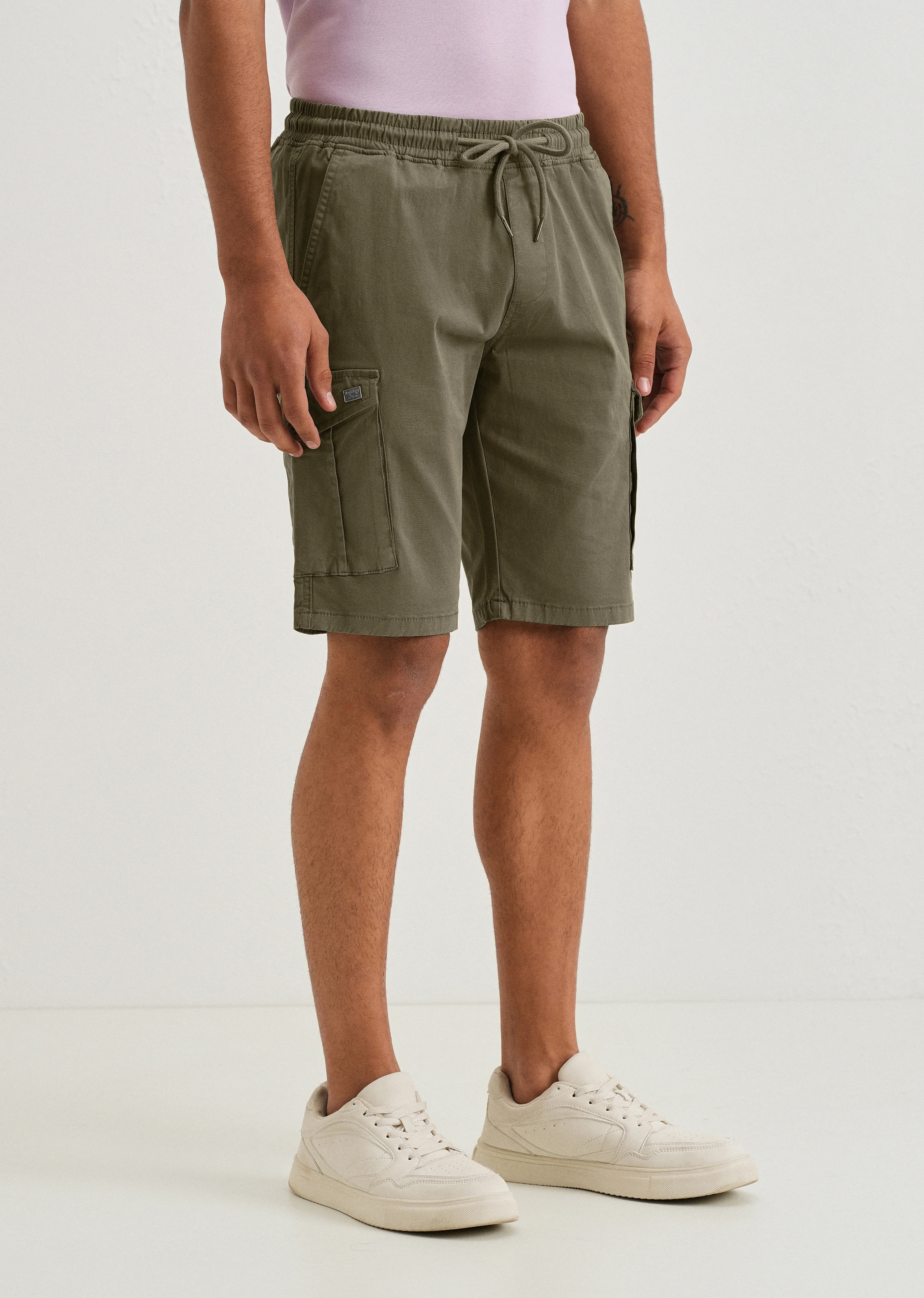 Moss Green Cotton Cargo Shorts - Image 2