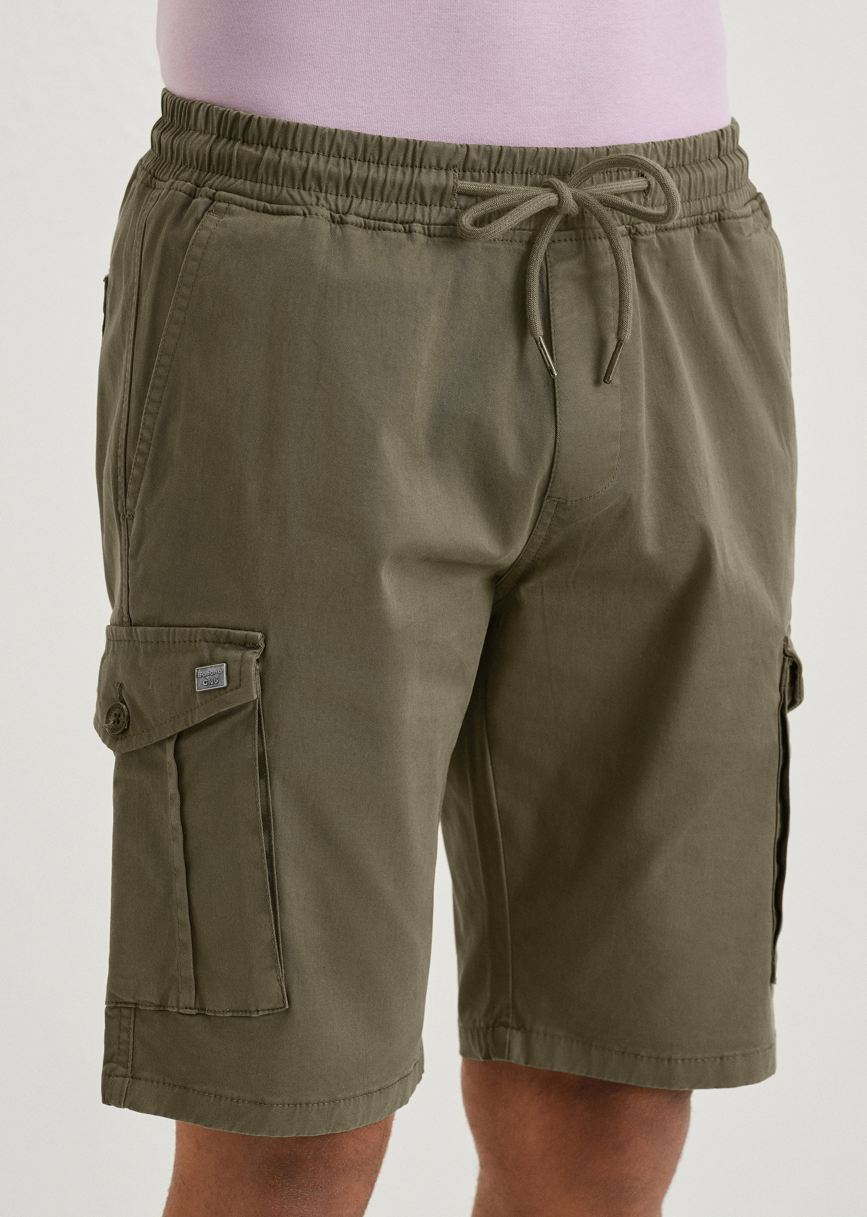 Moss Green Cotton Cargo Shorts - Image 4