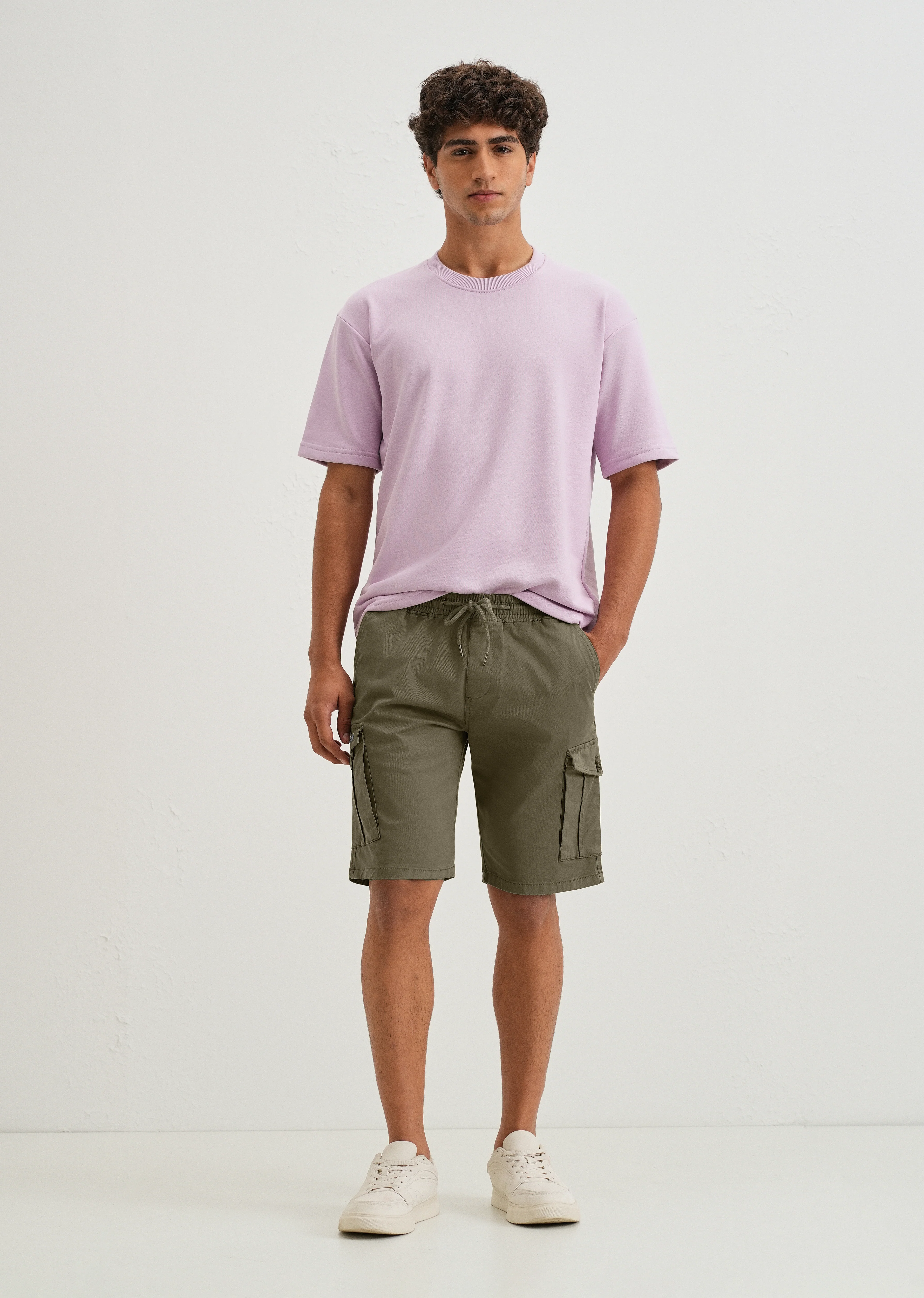Moss Green Cotton Cargo Shorts - Image 6