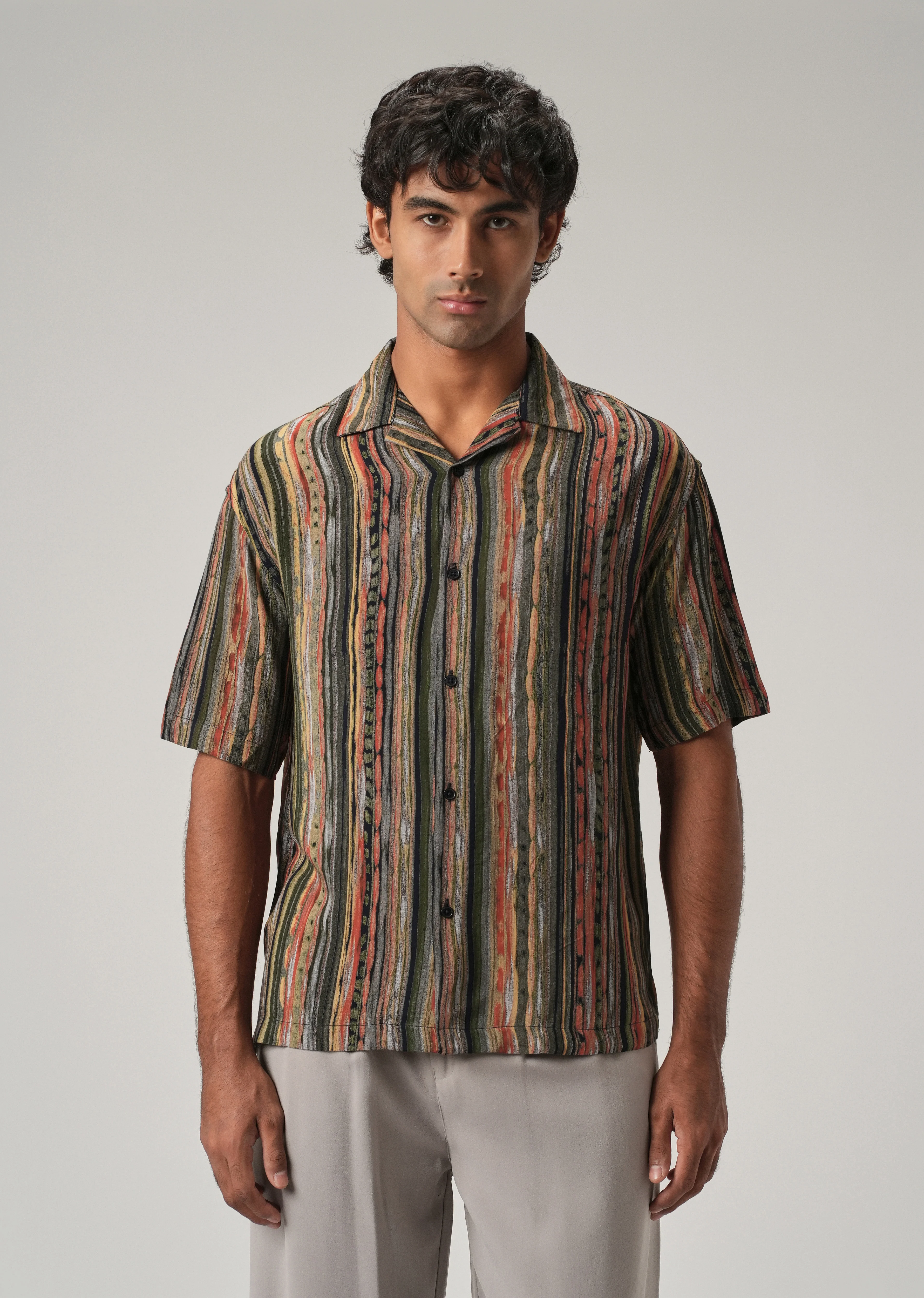 Multi-Stripe Oversized Feather Shirt - Image 3