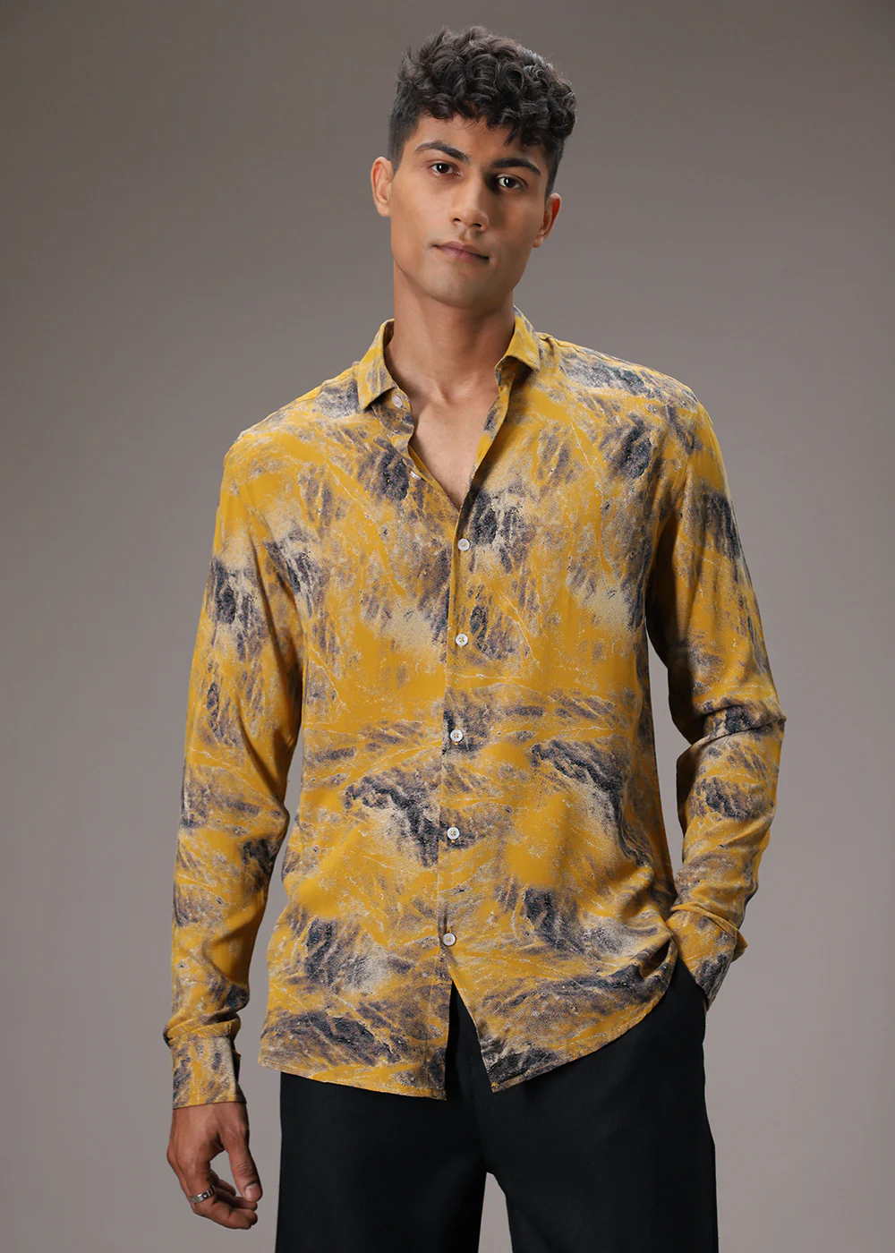 Mustard Abstract Feather Shirt - Image 3